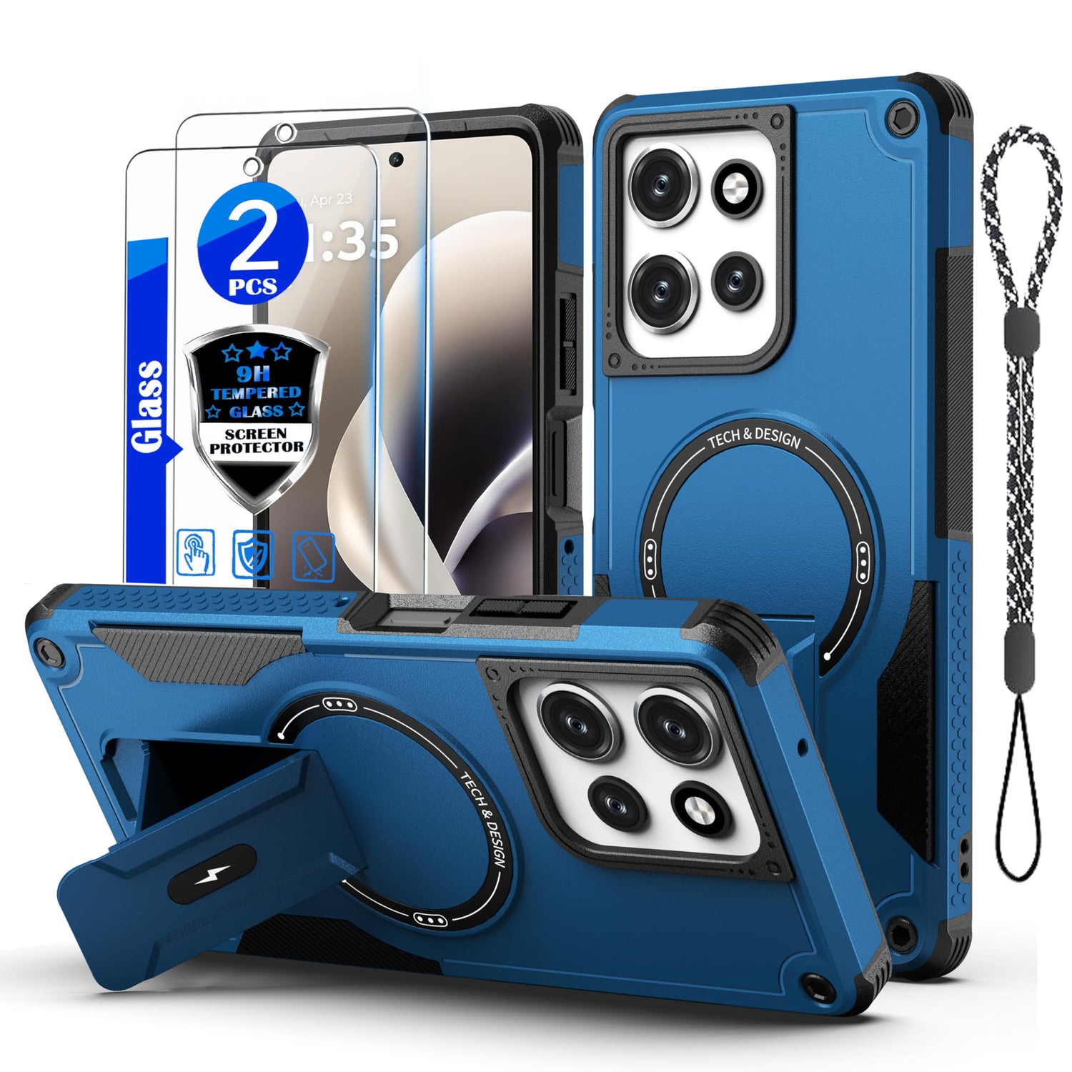 for Moto G Power 5G 2026/2025 Case[Compatible with MagSafe][with 2 Pack Glass Screen Protector][Built in Invisible Stand] Military-Grade Shockproof Protective Phone Cover(Black)