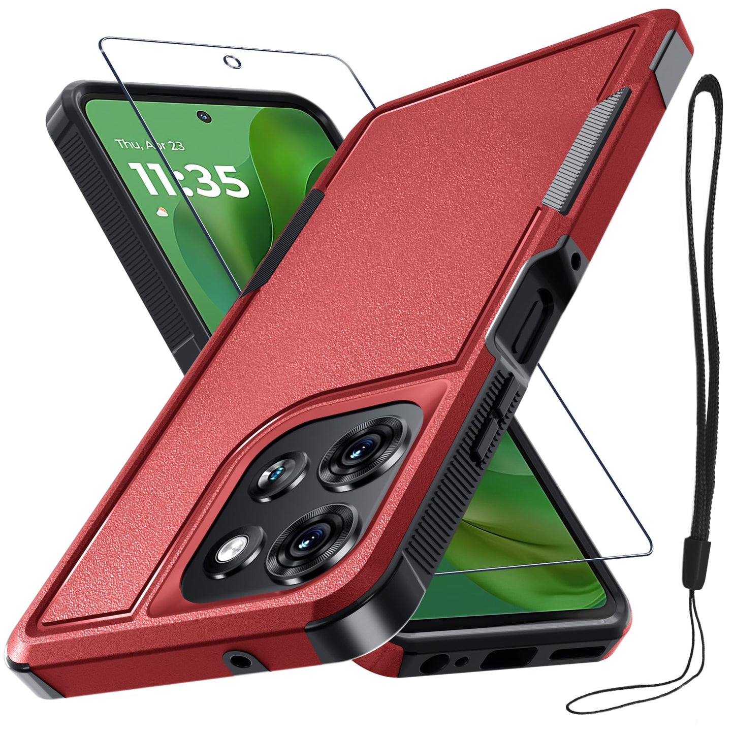 for Motorola Moto G Power 2026 Case, Full Body Heavy Duty Rugged Shockproof Protective Phone Cover with Lanyard Strap+Tempered Glass Screen Protector, Black Matte