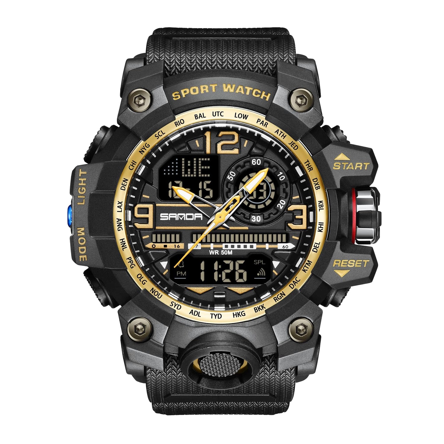 KXAITO Men's Watches Sports Outdoor Waterproof Military Watch Date Multi Function Tactics LED Face Alarm Stopwatch for Men 3133