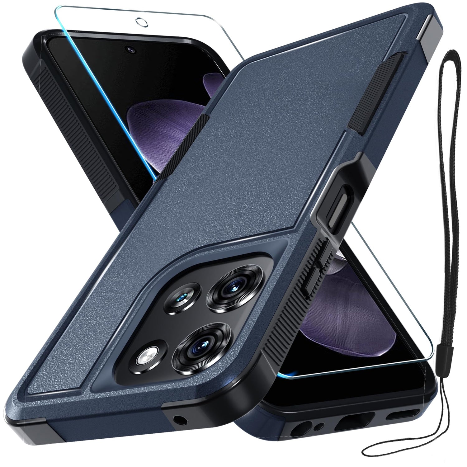 for Motorola Moto G Power 2026 Case, Full Body Heavy Duty Rugged Shockproof Protective Phone Cover with Lanyard Strap+Tempered Glass Screen Protector, Black Matte