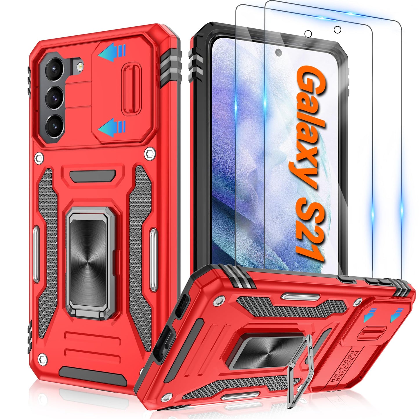 ATUMP for Samsung Galaxy S23 Case with [2 Pack] HD Screen Protector & Slide Camera Cover, 360° Rotation Ring Kickstand [Military Grade] Shockproof Protective Case for Galaxy S23 5G 6.1", Black