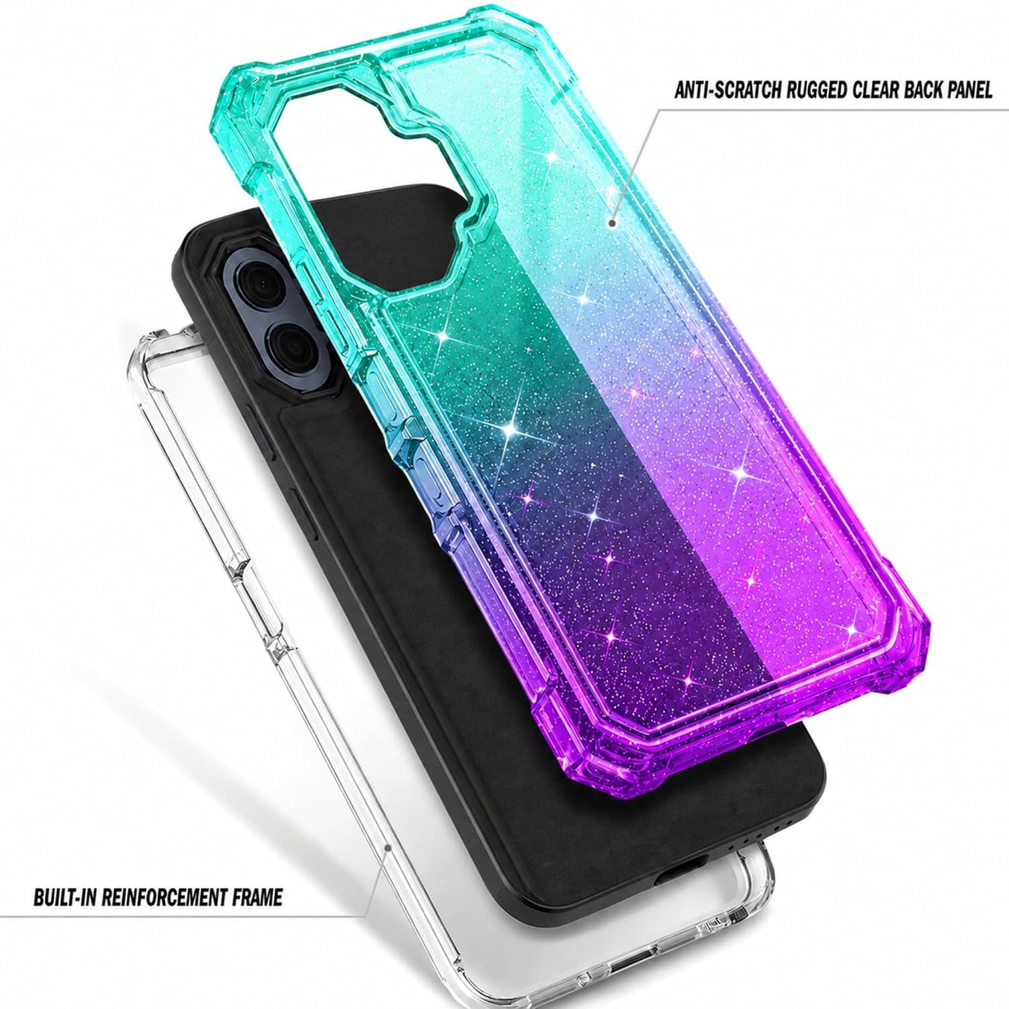 for TCL NXTPAPER 70 Pro Case, Shockproof Cover, Glitter Aqua/Purple