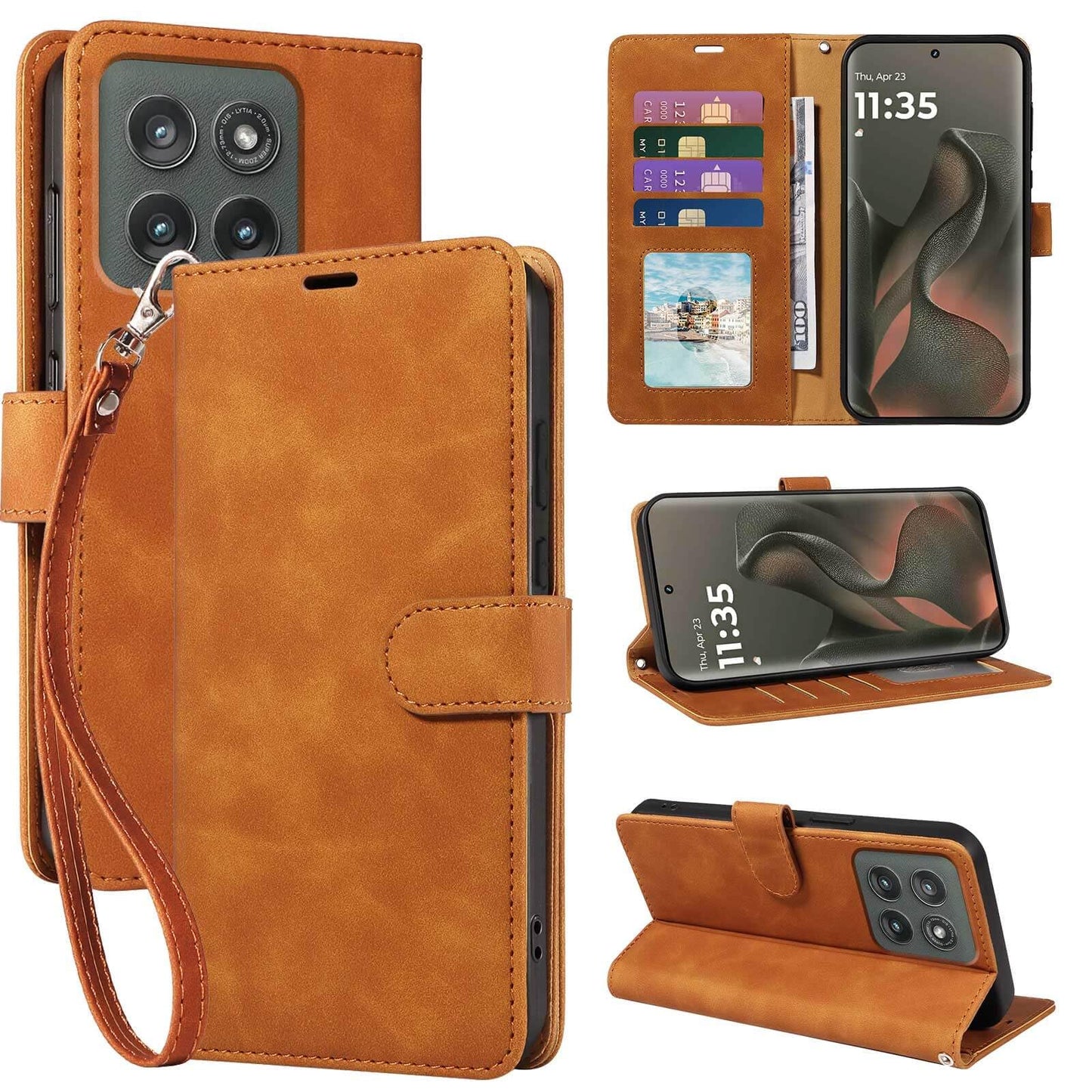 for Motorola Edge 2025 Case Wallet RFID Blocking, 4 Card Slots Flip Cover, Shockproof Protective Magnetic Closure, Detachable Wrist Strap & Stand for Travel/Daily Use (Green)