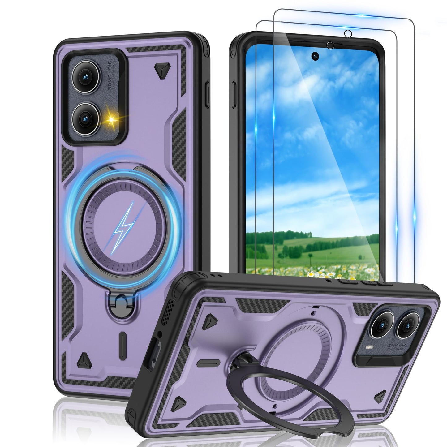 Gritup for Moto G Power 5G 2026/2025 Magnetic Case Compatible with MagSafe & HD Screen Protector×2 Metal Rotated Kickstand Military Grade Shockproof Protective Moto G Power 5G 2026/2025 Black