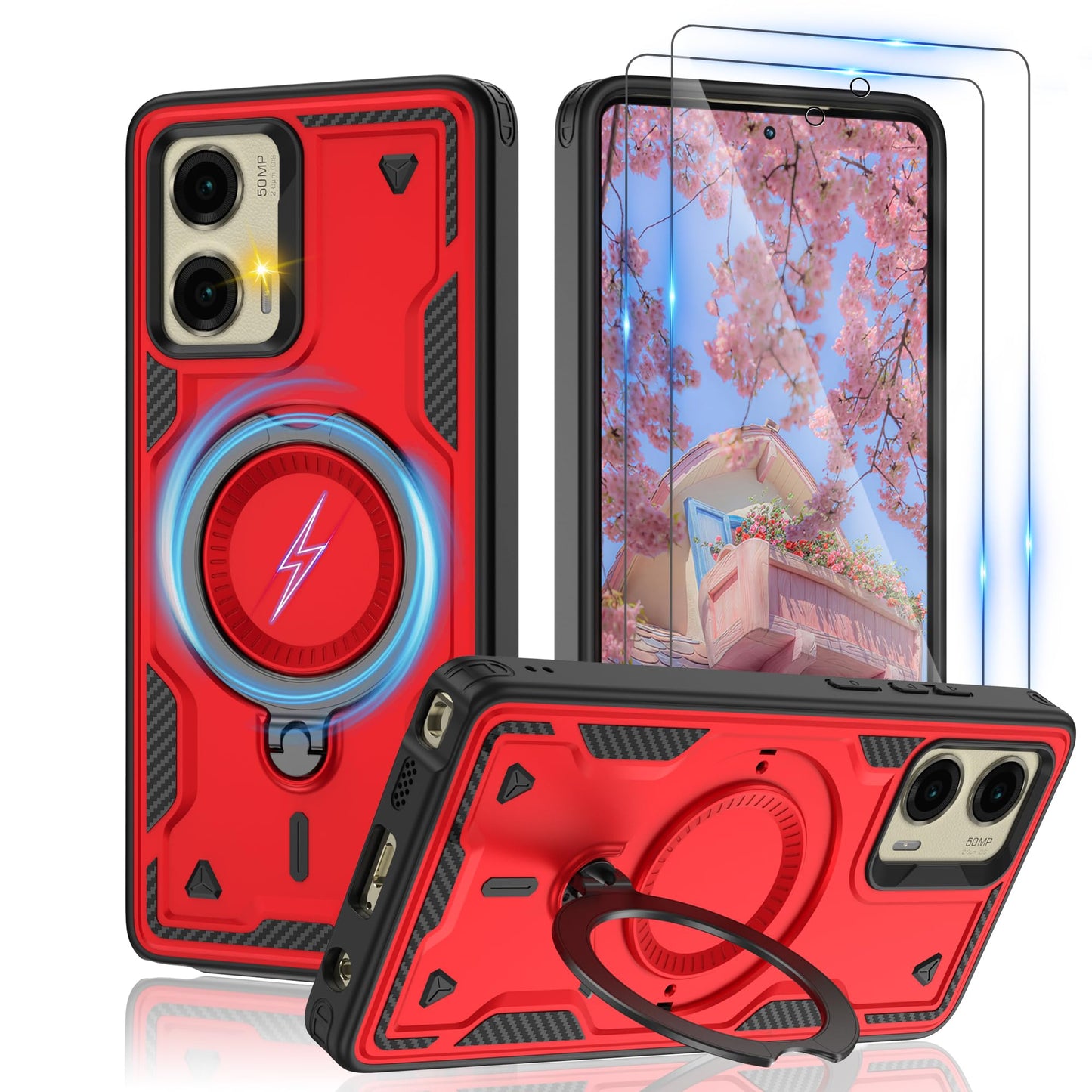 for Motorola Moto G Stylus 5G 2024 Magnetic Case,Compatible with MagSafe & [HD Screen Protector×2],Metal Rotated Kickstand,Military Grade Drop Proof Anti-Fingerprint Protective,Black