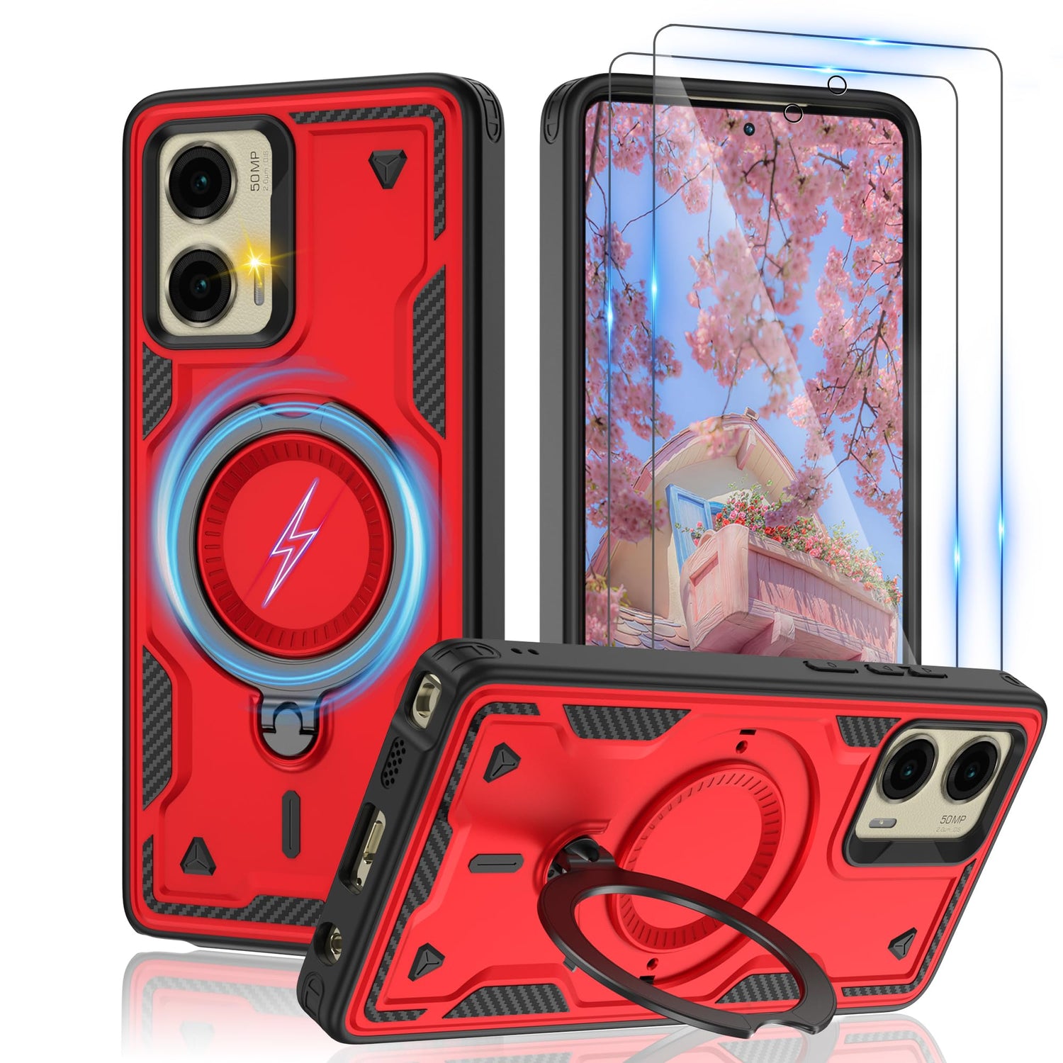 for Motorola Moto G Stylus 5G 2024 Magnetic Case,Compatible with MagSafe & [HD Screen Protector×2],Metal Rotated Kickstand,Military Grade Drop Proof Anti-Fingerprint Protective,Black