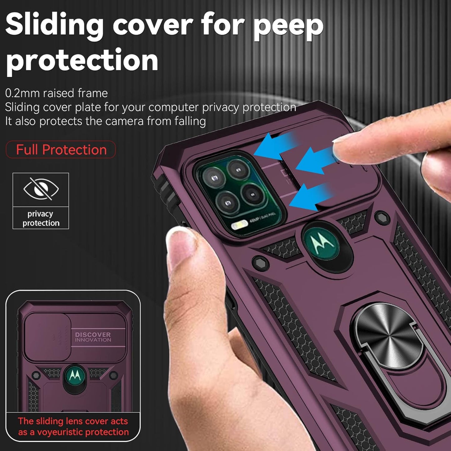 AYMECL Case for Moto G Stylus 5G (2021) with Slide Camera Cover and [2 Packs] Explosion-Proof Film, Built-in 360° Rotating Ring Stand Magnetic Cover for Motorola Moto G Stylus 5G 6.8 Inch - Wine Red