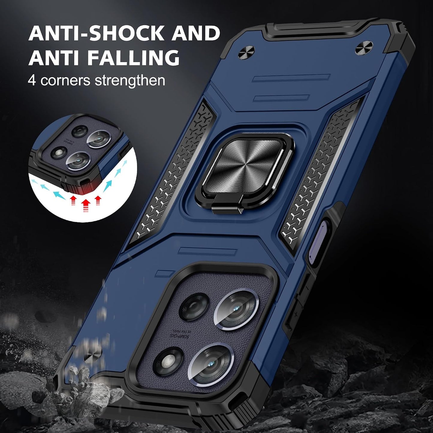 for Moto G 2025/Moto G 2026 Case with Screen Protector,Shock Absorption Heavy Duty Sturdy Drop Test Slim Fit Cover with Car Mount Kickstand Lightweight Protective Phone Case for Moto G 5G,Blue