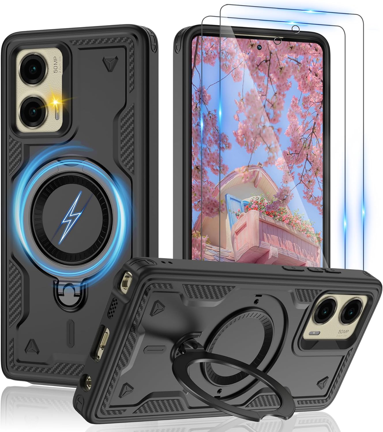 for Motorola Moto G Stylus 5G 2024 Magnetic Case,Compatible with MagSafe & [HD Screen Protector×2],Metal Rotated Kickstand,Military Grade Drop Proof Anti-Fingerprint Protective,Black