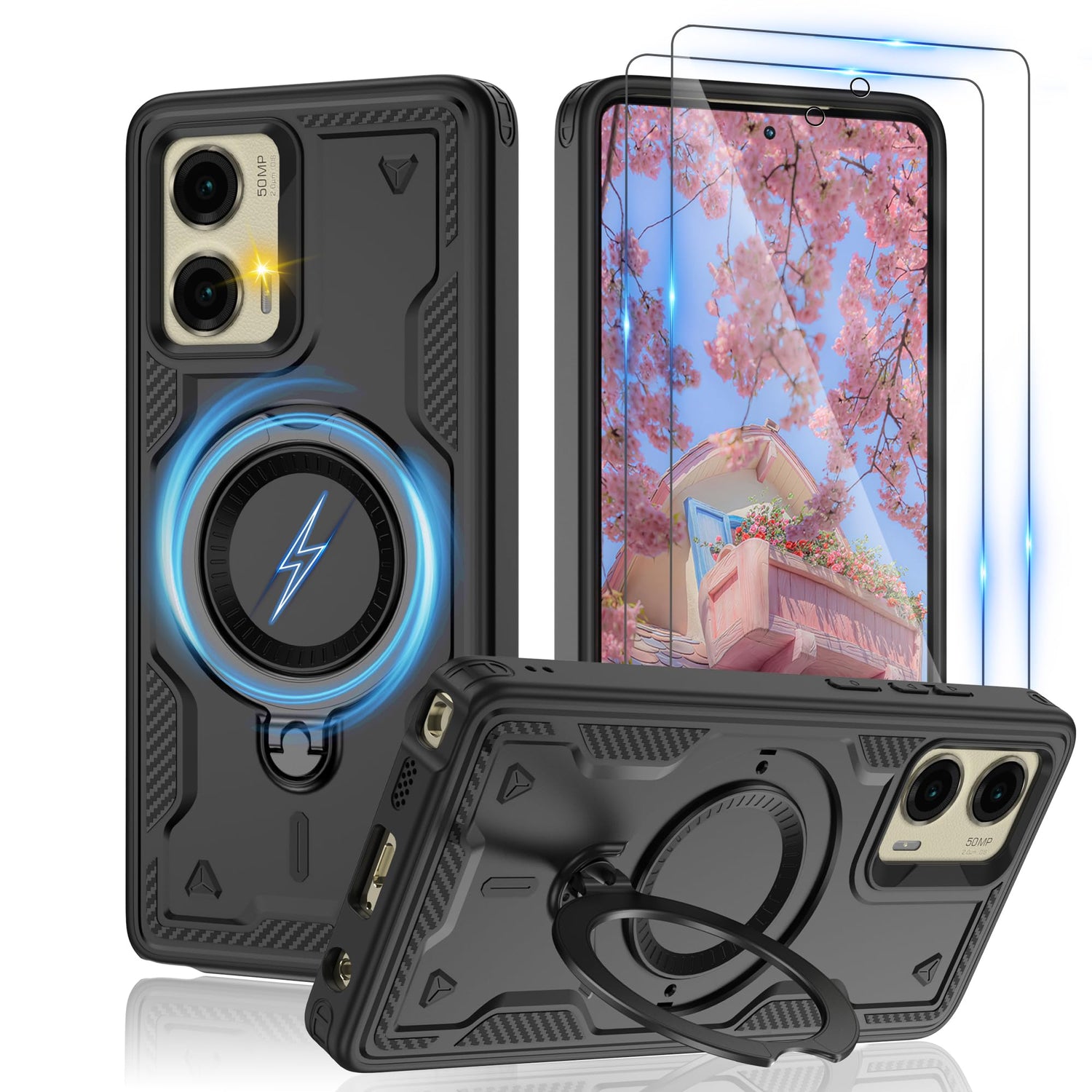 Gritup for Moto G Power 5G 2026/2025 Magnetic Case Compatible with MagSafe & HD Screen Protector×2 Metal Rotated Kickstand Military Grade Shockproof Protective Moto G Power 5G 2026/2025 Black
