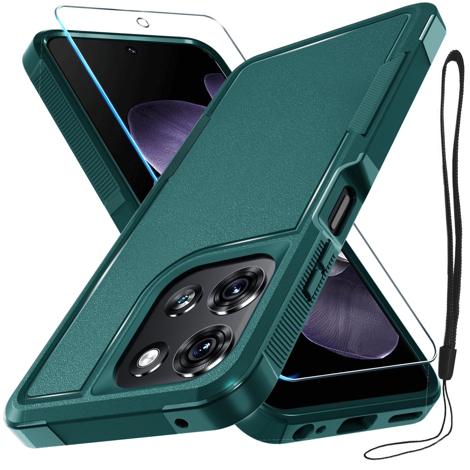 for Motorola Moto G Power 2026 Case, Full Body Heavy Duty Rugged Shockproof Protective Phone Cover with Lanyard Strap+Tempered Glass Screen Protector, Black Matte