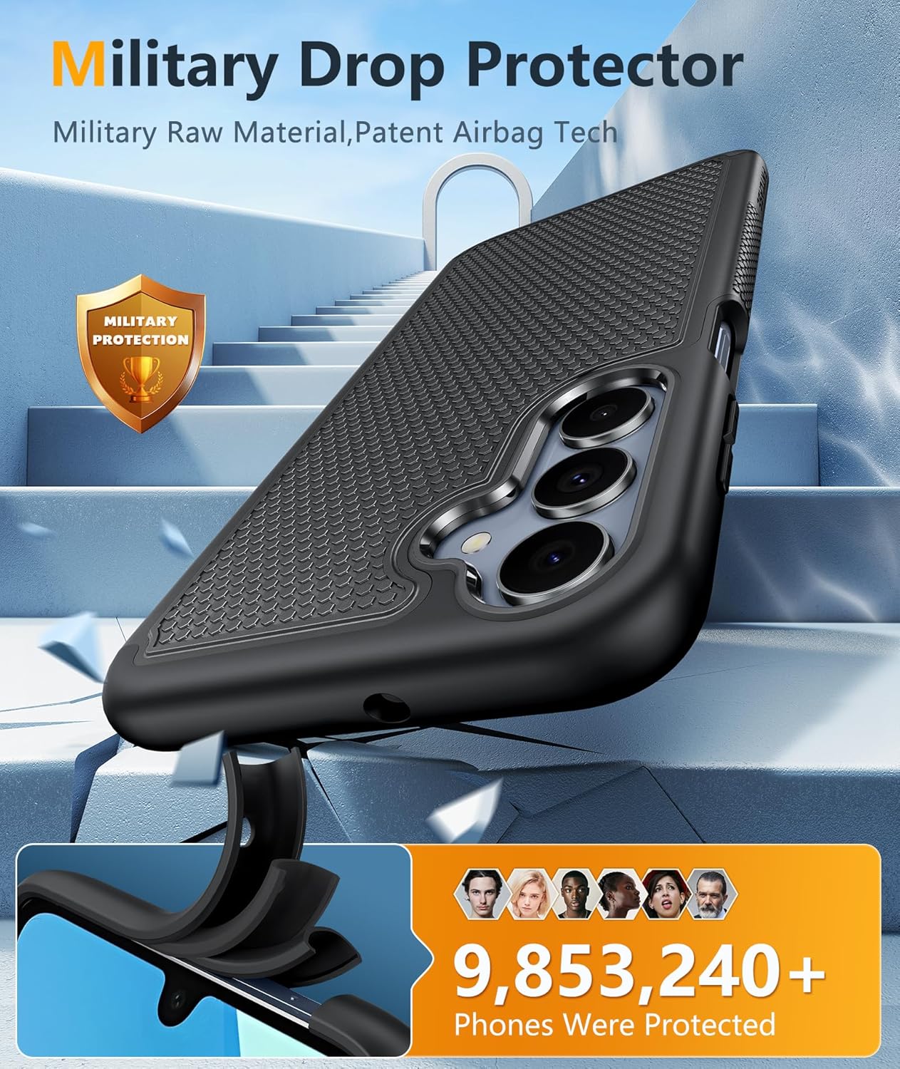 FNTCASE for Galaxy A17/A16 5G Phone Case - Samsung A17 Military Grade Drop Protection, 14ft Drop Tested, Screen Protector Included, Anti-Slip Matte Textured, TPU+PC Dual Layer Shockproof Cover (Black)