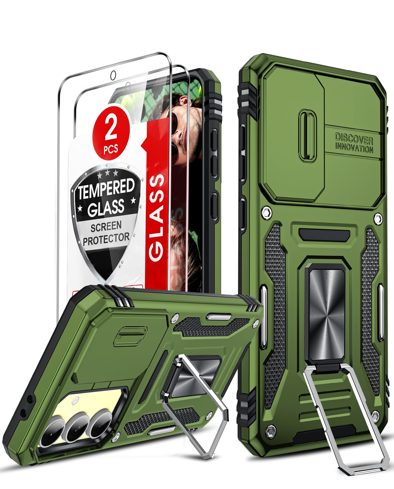 LeYi Compatible for Samsung Galaxy S24-FE Case: [𝗡𝗼𝘁 𝗳𝗶𝘁 𝗦𝟮𝟰 𝟱𝗚] Samsung S24 FE Case with S24FE Screen Protector X2 & Magnetic Stand, Military-Grade Cell Galaxy S 24 FE Phone, Black
