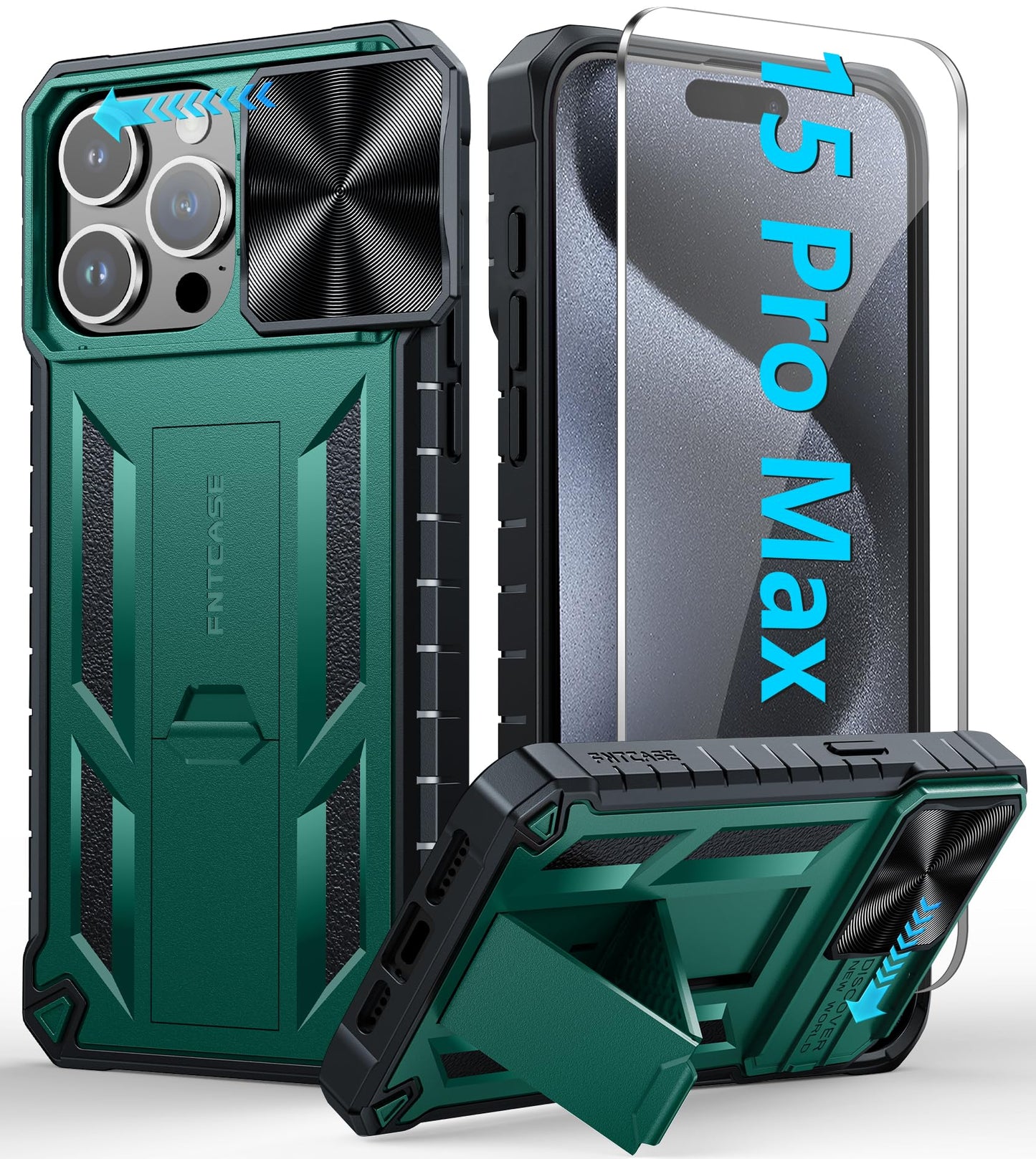 FNTCASE for Galaxy A17/A16-5G Case: Samsung A17 5G Military-Grade Dropproof Phone Cover with Kickstand & Slide Camera Cover | Protective Heavy Duty Rugged Phone Case Bumper Textured Protector (Blue)