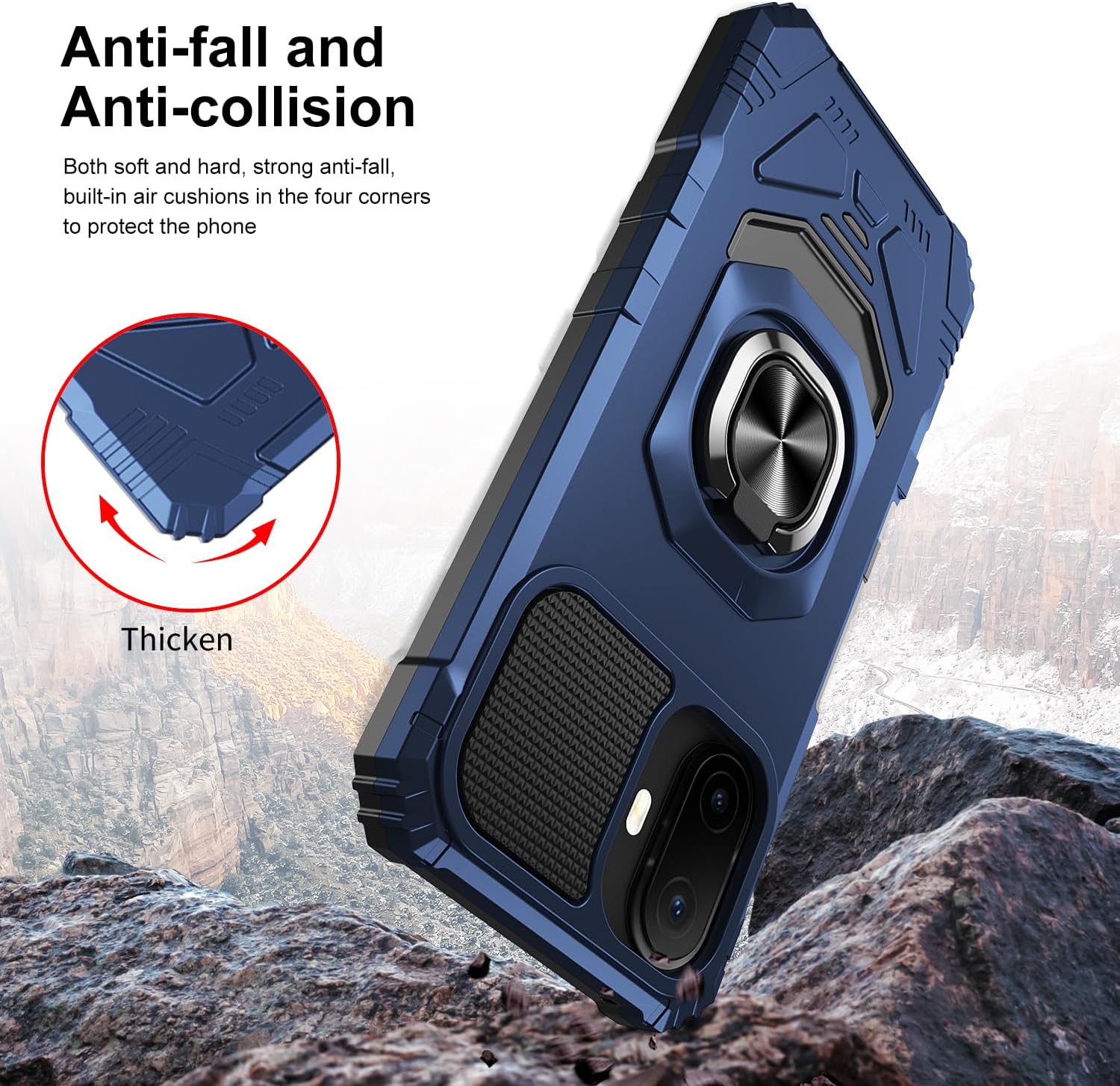 for TCL NXTPAPER 70 Pro Phone Case with Tempered Glass Screen Protector,Military Grade Heavy Duty Shockproof Protective Cover,with Ring Kickstand (Blue)