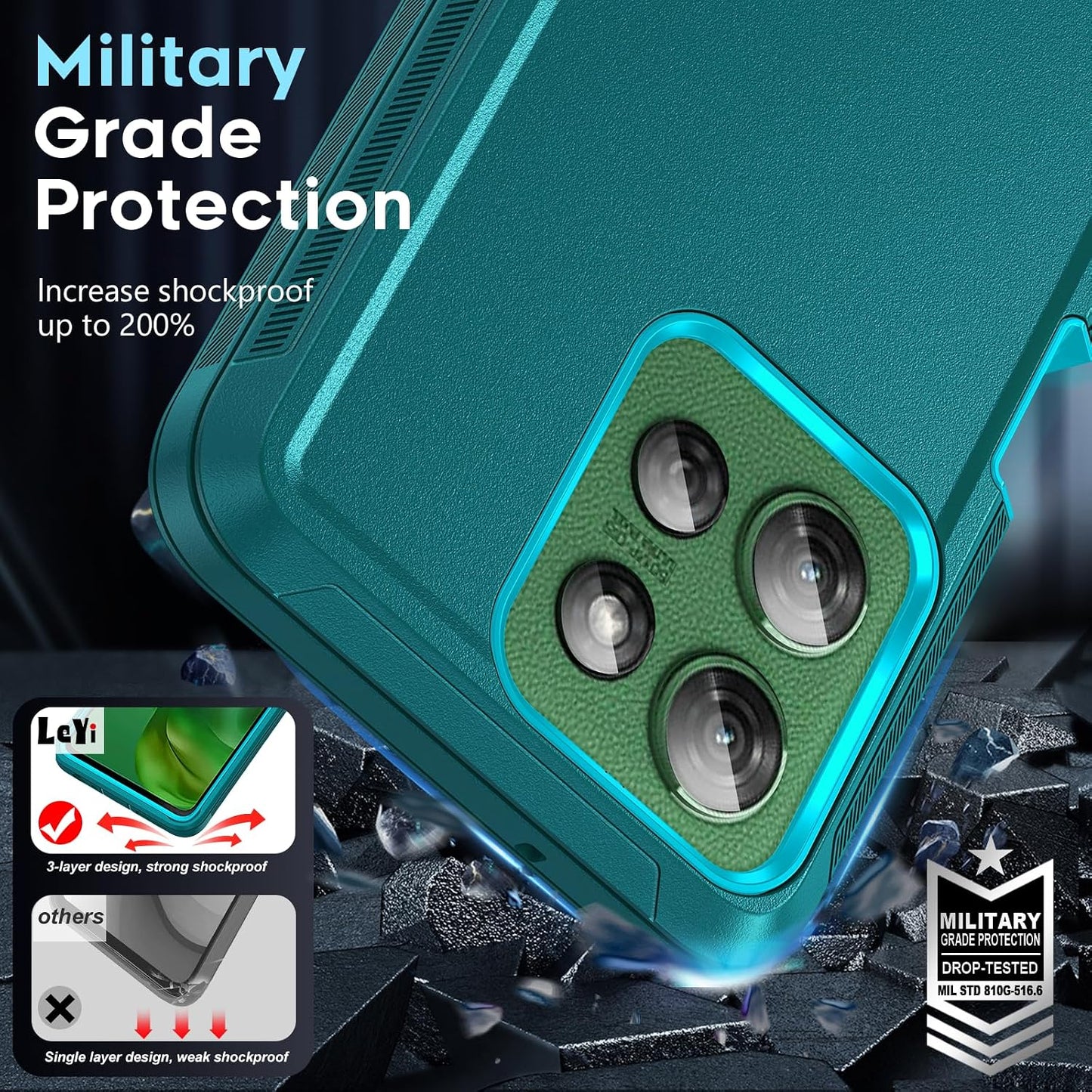 LeYi for Moto G-Power-2025 Case 5G:【NOT FIT G 5G 2025】 Motorola G Power 2025 Case with Tempered Glass Screen Protector, 3 in 1 Rugged Cover, Military Grade Shockproof Cell Phone Funda, Teal