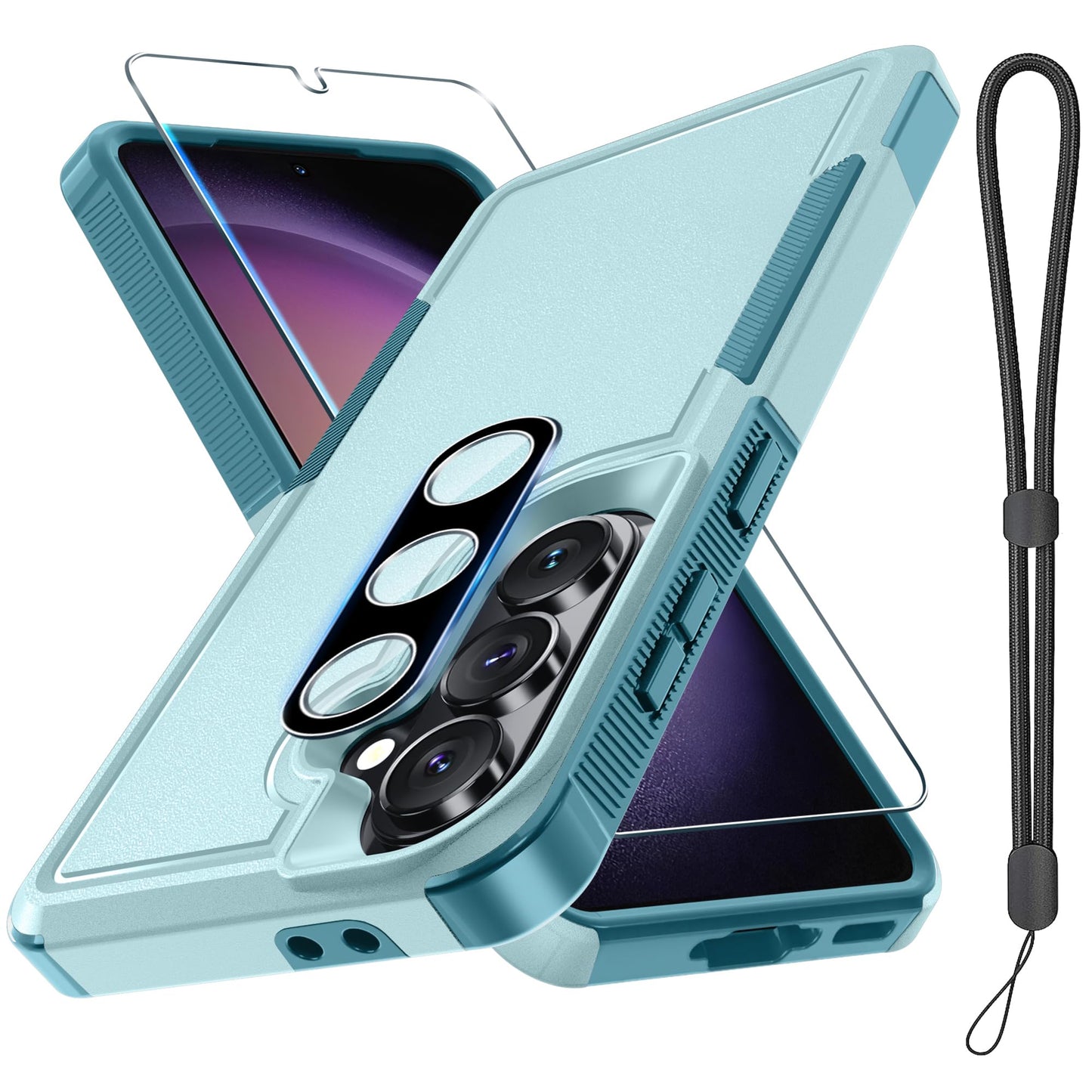 Case for Samsung Galaxy A17 5G Phone Cover with Screen Protector+Camera Lens Cover,Military Grade Heavy Duty Shockproof PhoneCase with Wrist Lanyard Strap for Sam A17,Mint Green