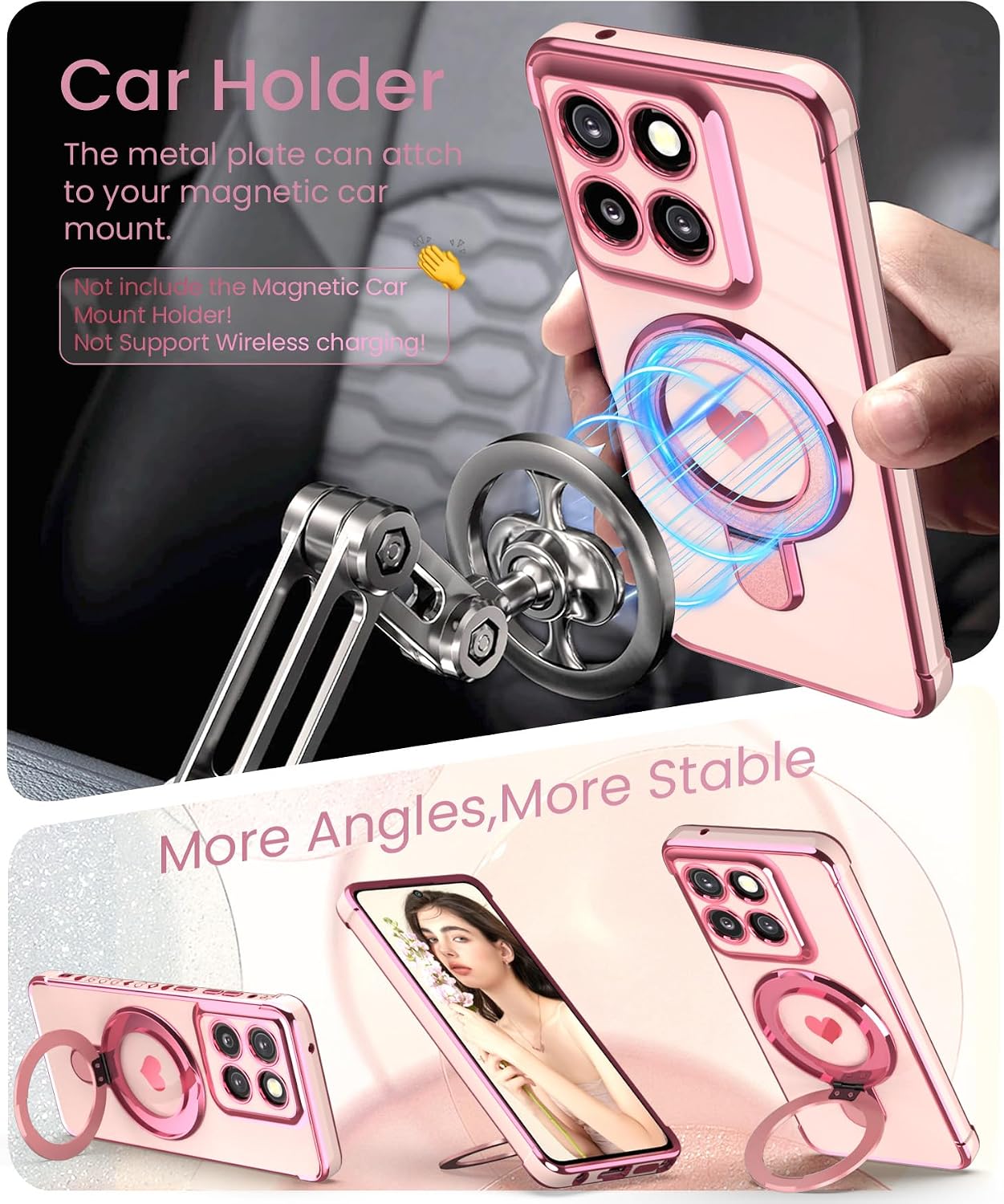 for Motorola Moto G Stylus 5G 2025/2026 Phone Case with Screen Protector,Cute Love Heart,Ring Metal Kickstand,Plated Gold Edge Soft TPU Protection Cover for Moto G Stylus 2025/2026 (Pink)