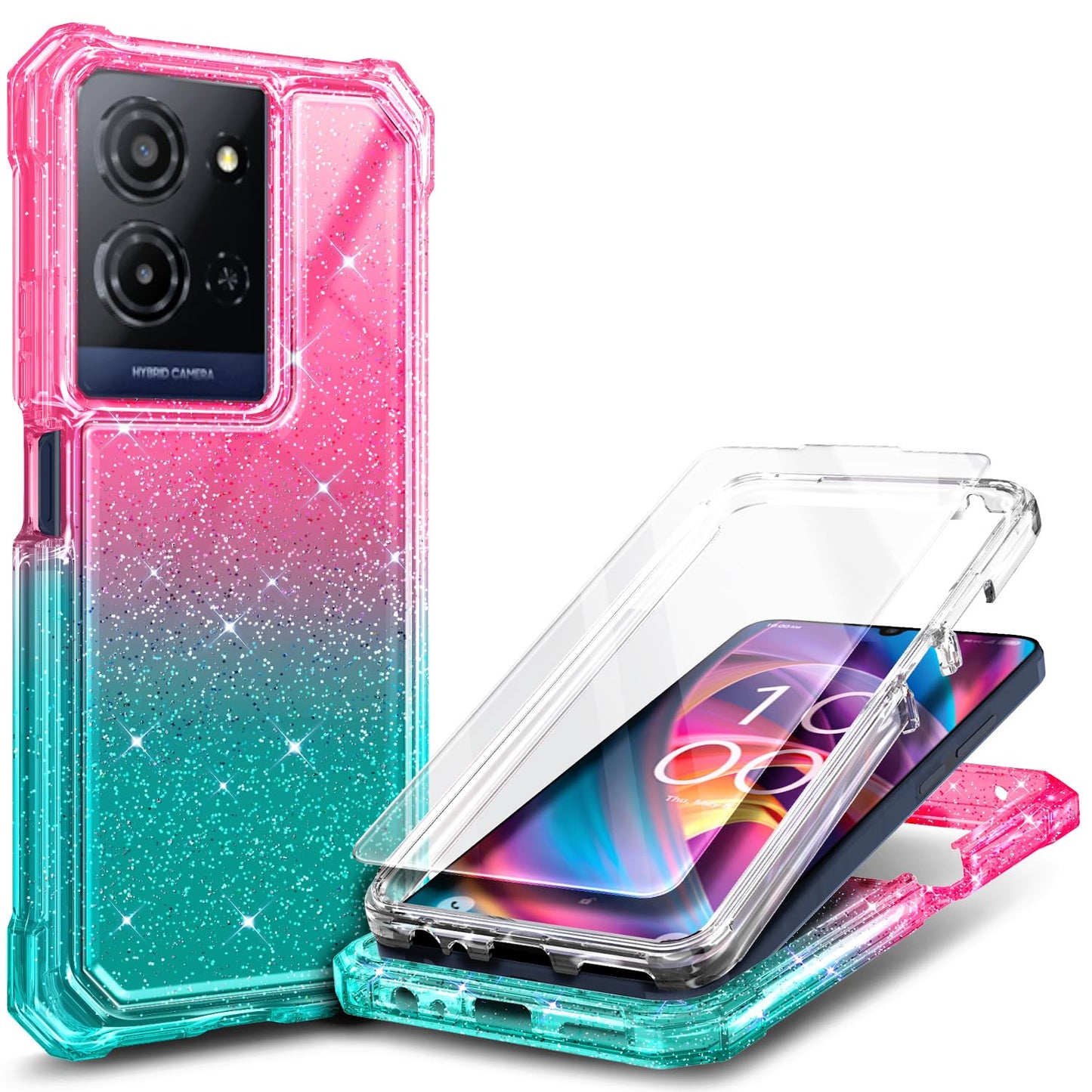 for TCL NXTPAPER 70 Pro Case, Shockproof Cover, Glitter Aqua/Purple
