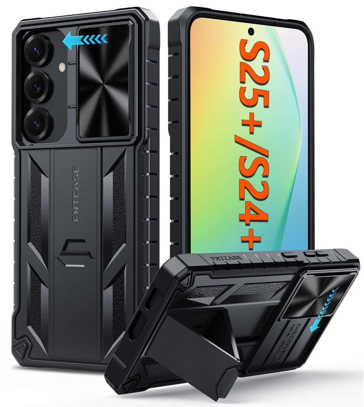 FNTCASE for Galaxy A17/A16-5G Case: Samsung A17 5G Military-Grade Dropproof Phone Cover with Kickstand & Slide Camera Cover | Protective Heavy Duty Rugged Phone Case Bumper Textured Protector (Blue)