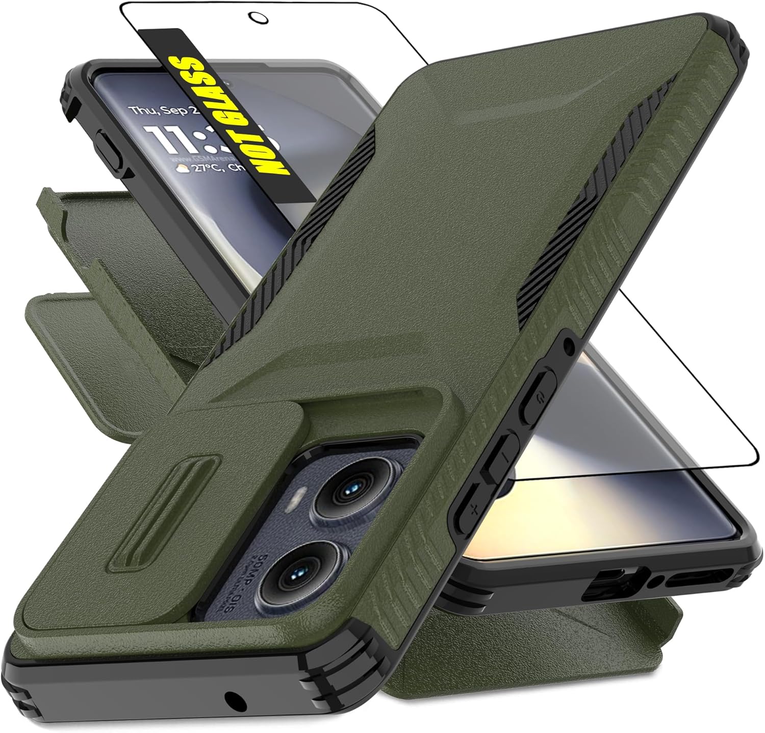 for Motorola Moto Edge 2024 Case with 1 HD Screen Protector & Slide Camera Cover [Military-Grade] Phone Case Heavy Duty Rugged Shockproof Protective Cover for Moto Edge 2024(Pine Green)