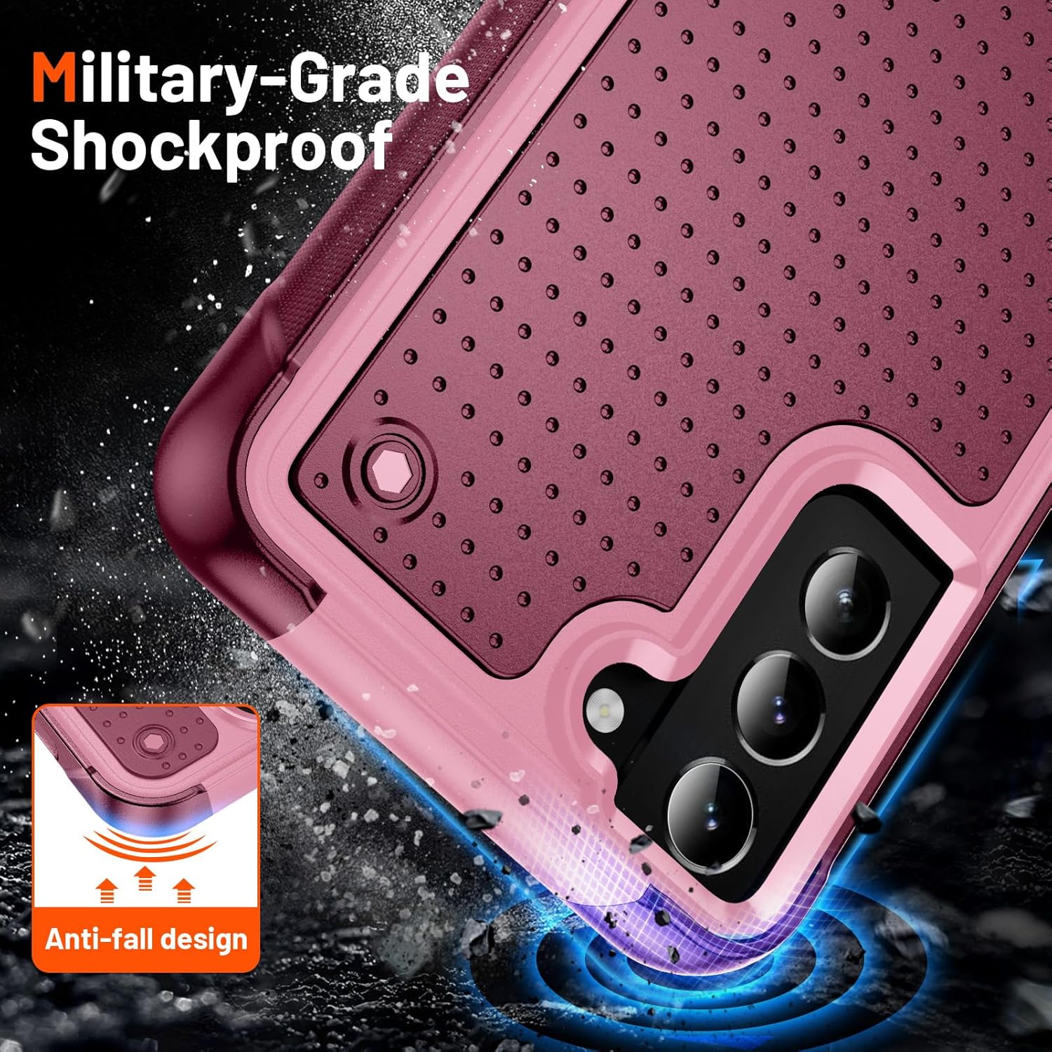 Designed for Samsung Galaxy S21 Plus Case S21+ Case Gift Militay Grade Drop Protective Rugged Heavy Duty Cover Shockproof Case for Galaxy S21 Plus Phone Case for women men boy girl (Pink+Rose Red)