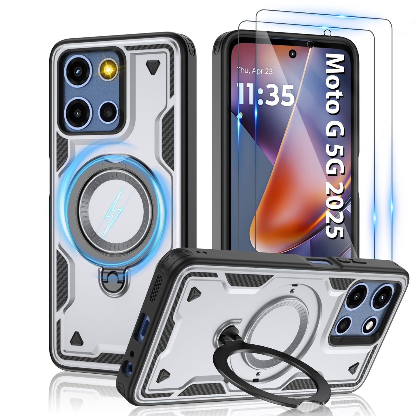 Gritup for Moto G Power 5G 2026/2025 Magnetic Case Compatible with MagSafe & HD Screen Protector×2 Metal Rotated Kickstand Military Grade Shockproof Protective Moto G Power 5G 2026/2025 Black