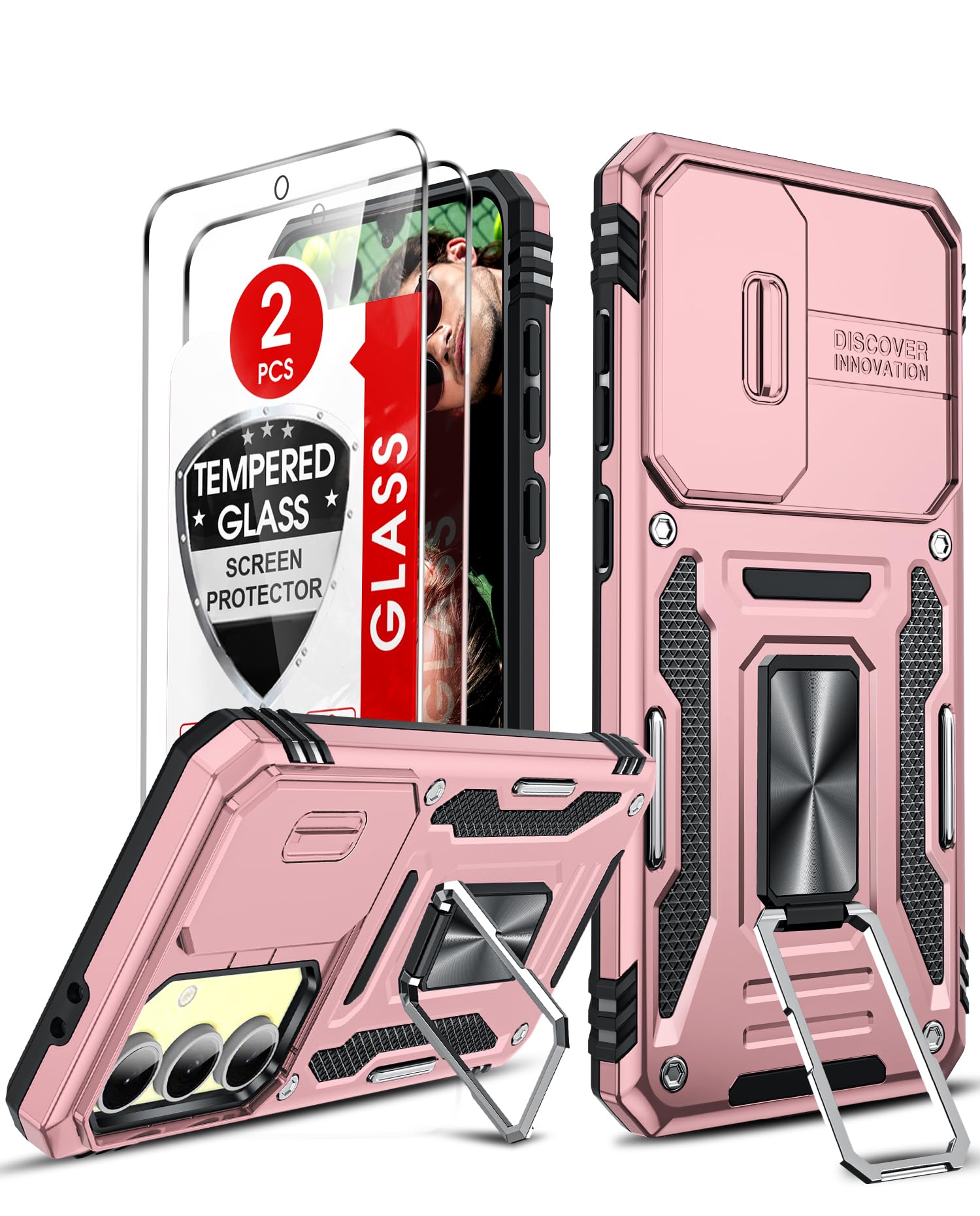 LeYi Compatible for Samsung Galaxy S24-FE Case: [𝗡𝗼𝘁 𝗳𝗶𝘁 𝗦𝟮𝟰 𝟱𝗚] Samsung S24 FE Case with S24FE Screen Protector X2 & Magnetic Stand, Military-Grade Cell Galaxy S 24 FE Phone, Black