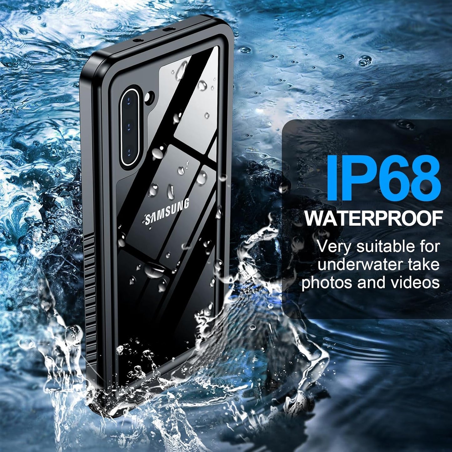 MOZOTER for Samsung Galaxy Note 10 Case Waterproof,[IPX8 Underwater Case][Full Body Shockproof & Military Dropproof] Clear Sound Quality Built-in Screen Protector for Samsung Note 10 6.3 inch-Black
