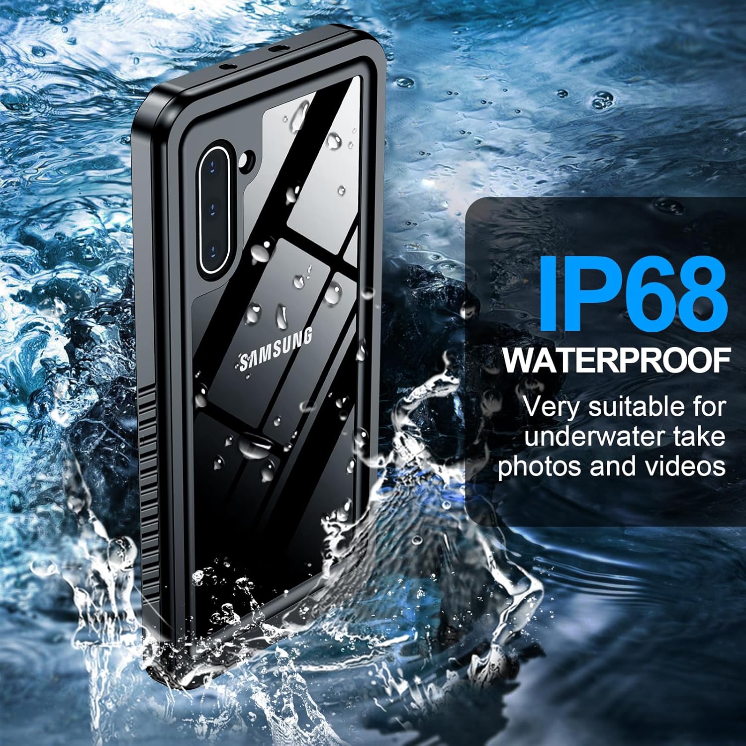 MOZOTER for Samsung Galaxy Note 10 Case Waterproof,[IPX8 Underwater Case][Full Body Shockproof & Military Dropproof] Clear Sound Quality Built-in Screen Protector for Samsung Note 10 6.3 inch-Black