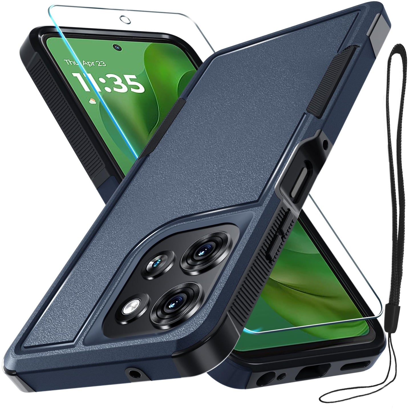 for Motorola G Play 2026/Moto G 2026 Case, Full Body Heavy Duty Rugged Shockproof Protective Phone Cover with Lanyard Strap+Tempered Glass Screen Protector, Black Matte