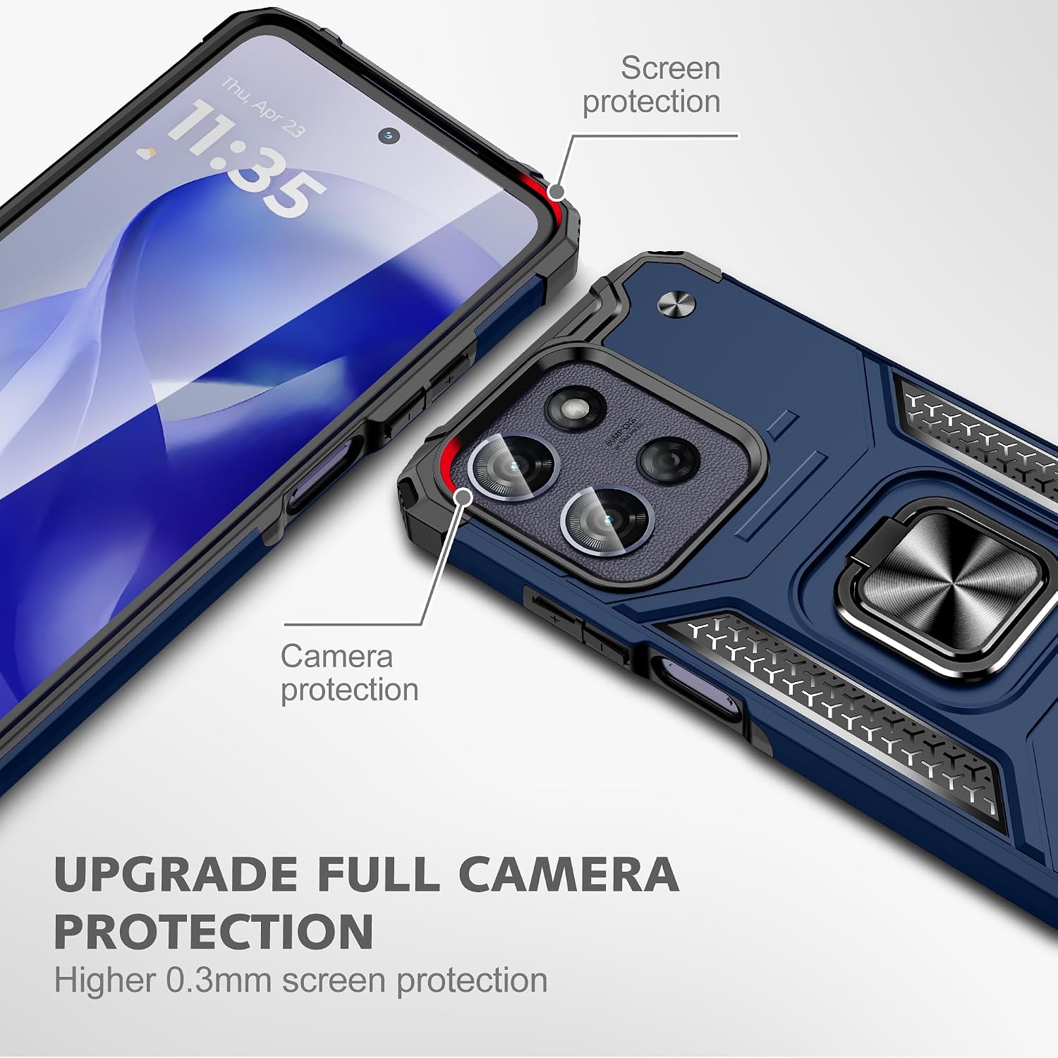for Moto G 2025/Moto G 2026 Case with Screen Protector,Shock Absorption Heavy Duty Sturdy Drop Test Slim Fit Cover with Car Mount Kickstand Lightweight Protective Phone Case for Moto G 5G,Blue