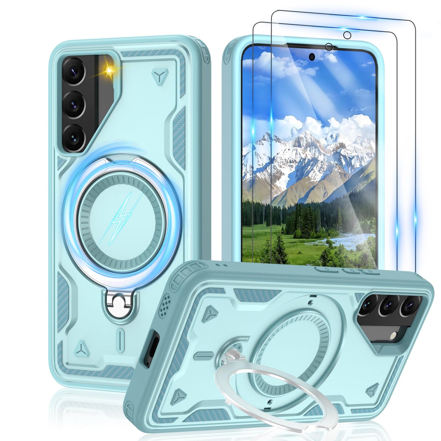 Gritup for Samsung Galaxy-S22 Case:Compatible with MagSafe & [HD Screen Protector×2],Metal Rotated Kickstand,Military Grade Drop Proof Anti-Fingerprint Protective Case for Samsung S22,Black
