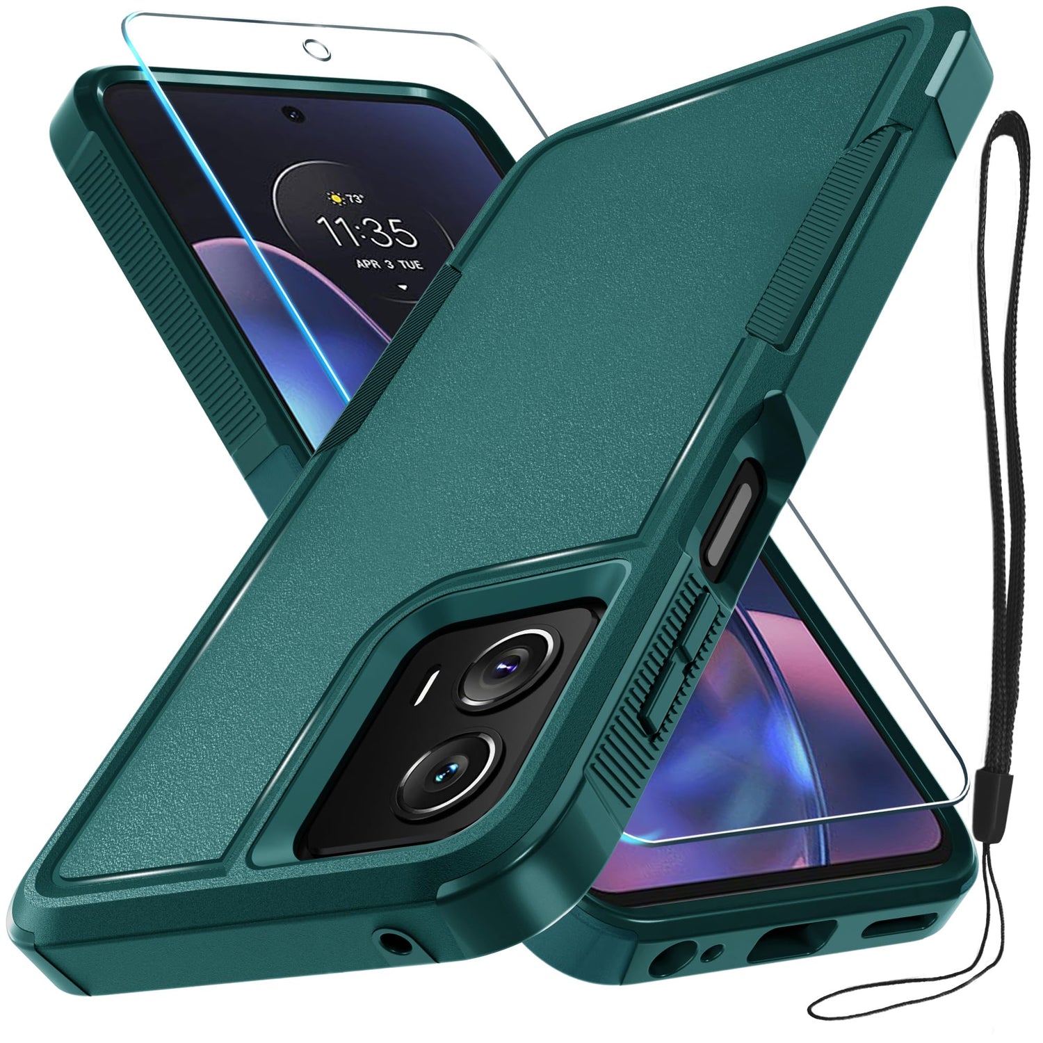 for Motorola Moto G Power 2026 Case, Full Body Heavy Duty Rugged Shockproof Protective Phone Cover with Lanyard Strap+Tempered Glass Screen Protector, Black Matte