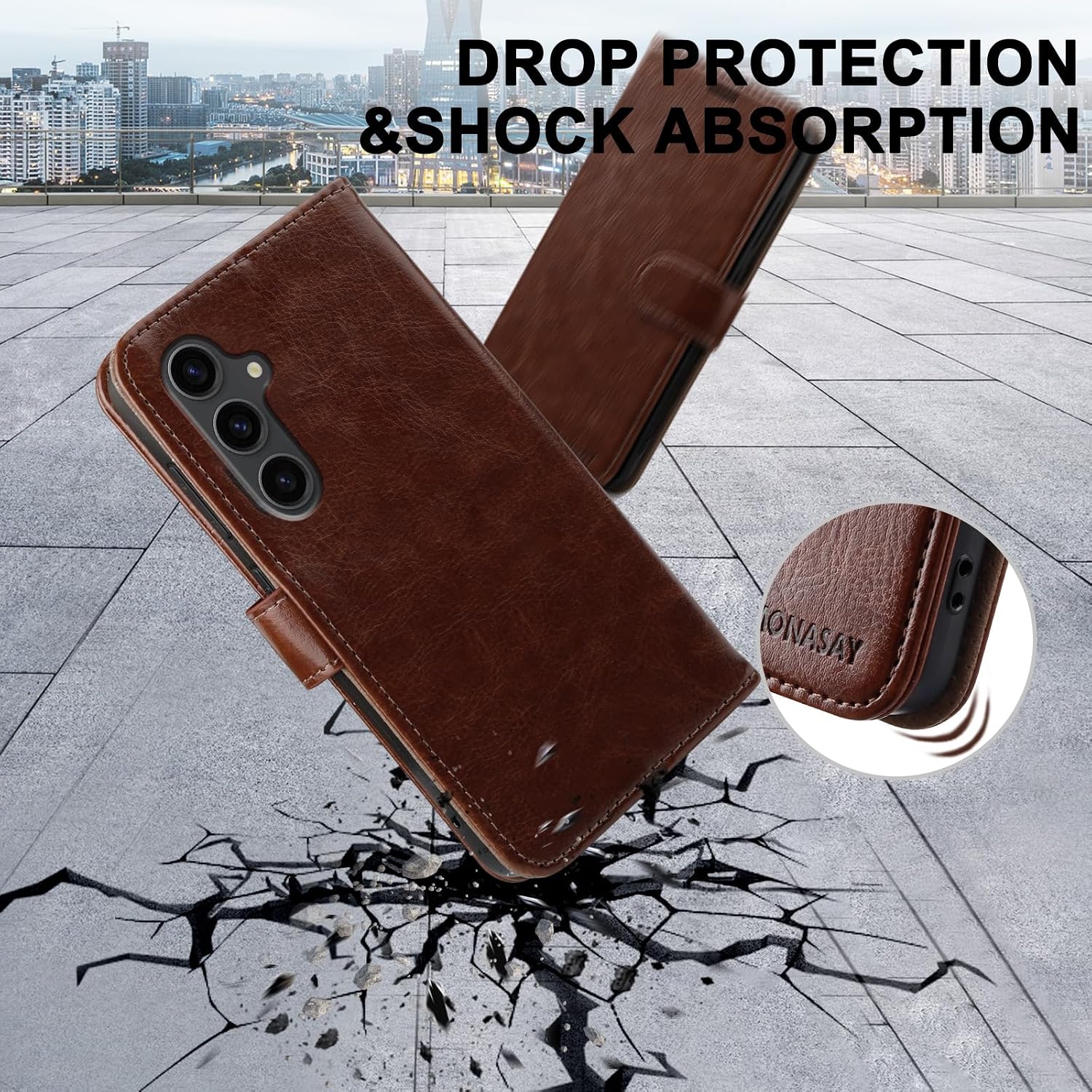 MONASAY Wallet Case Compatible for Samsung Galaxy A25 5G, [Included Glass Screen Protector][RFID Blocking] Flip Folio Leather Cell Phone Cover with Credit Card Holder, Brown
