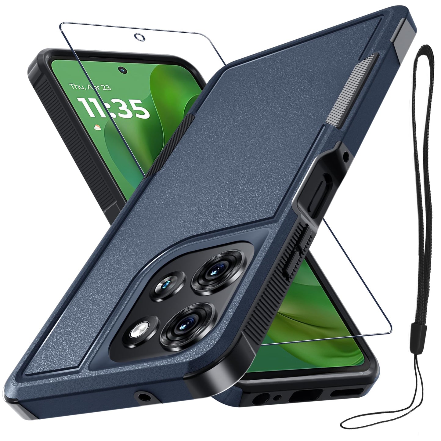 for Motorola G Play 2026/Moto G 2026 Case, Full Body Heavy Duty Rugged Shockproof Protective Phone Cover with Lanyard Strap+Tempered Glass Screen Protector, Black Matte