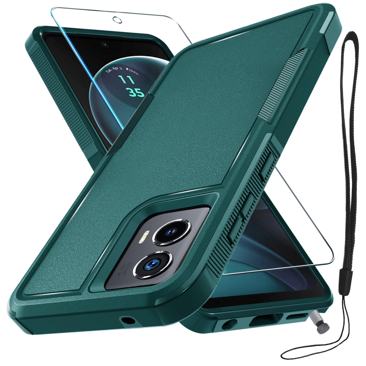 for Motorola Moto G Power 2026 Case, Full Body Heavy Duty Rugged Shockproof Protective Phone Cover with Lanyard Strap+Tempered Glass Screen Protector, Black Matte