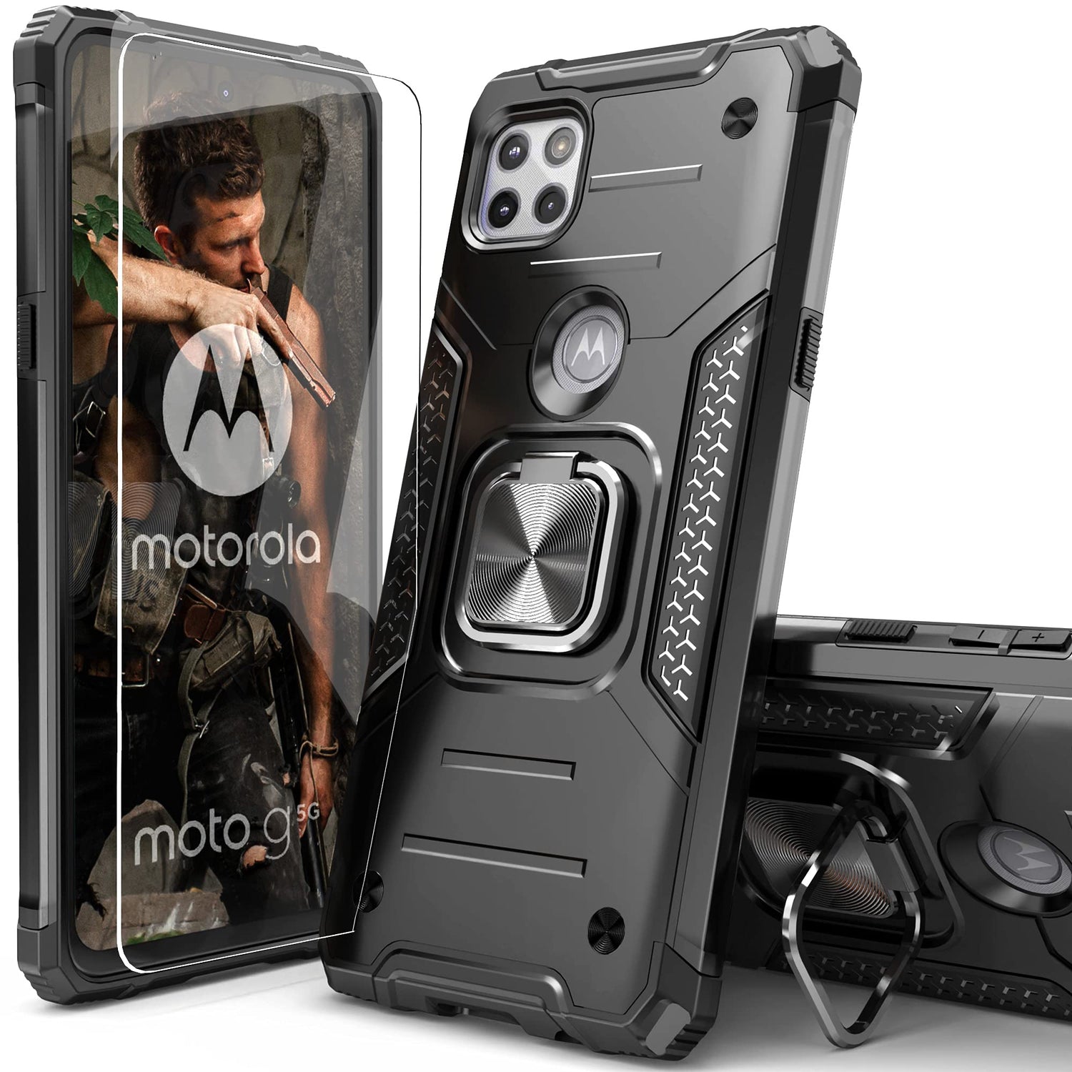 for Moto G 2025/Moto G 2026 Case with Screen Protector,Shock Absorption Heavy Duty Sturdy Drop Test Slim Fit Cover with Car Mount Kickstand Lightweight Protective Phone Case for Moto G 5G,Blue