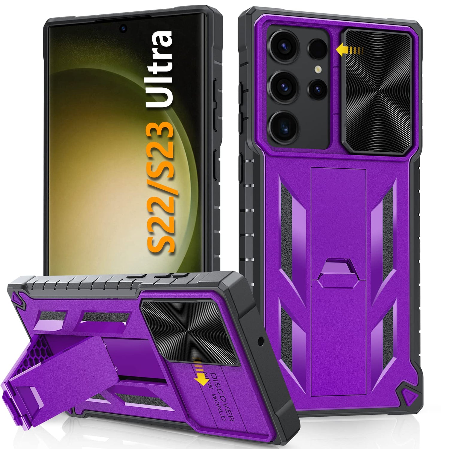 Case for Samsung Galaxy S22 Ultra 5G: Military Grade Drop Proof Rugged Protective Phone Cover with Built-in Kickstand & Slide |Shockproof Bumper Protection Textured Matte 6.8 Inch-Black
