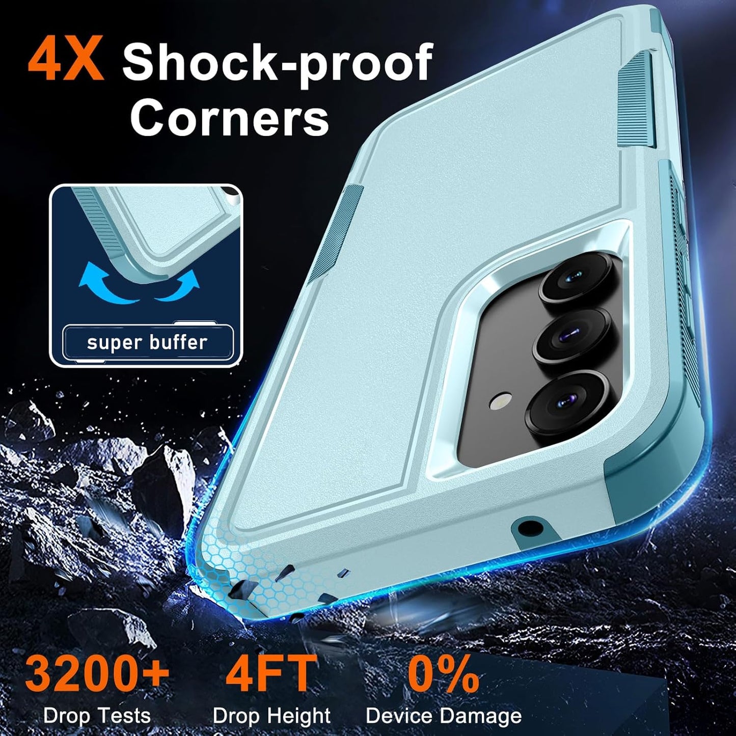 for Samsung Galaxy S23 FE Case [NOT for S23], Full Body Heavy Duty Rugged Shockproof Protective Phone Cover with Wrist Strap Lanyard, Tempered Glass Screen Protector and Camera Lens Cover, Mint Green