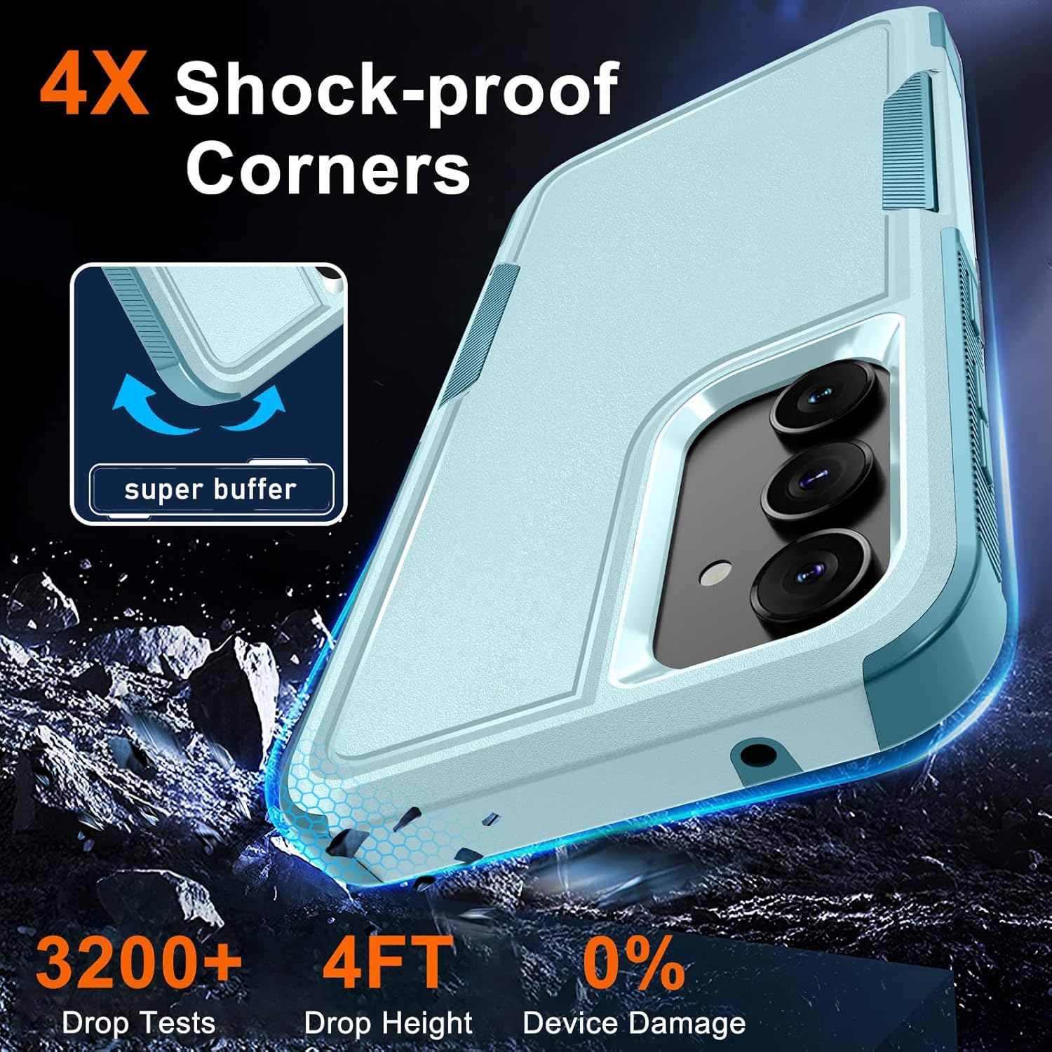 for Samsung Galaxy S23 FE Case [NOT for S23], Full Body Heavy Duty Rugged Shockproof Protective Phone Cover with Wrist Strap Lanyard, Tempered Glass Screen Protector and Camera Lens Cover, Mint Green