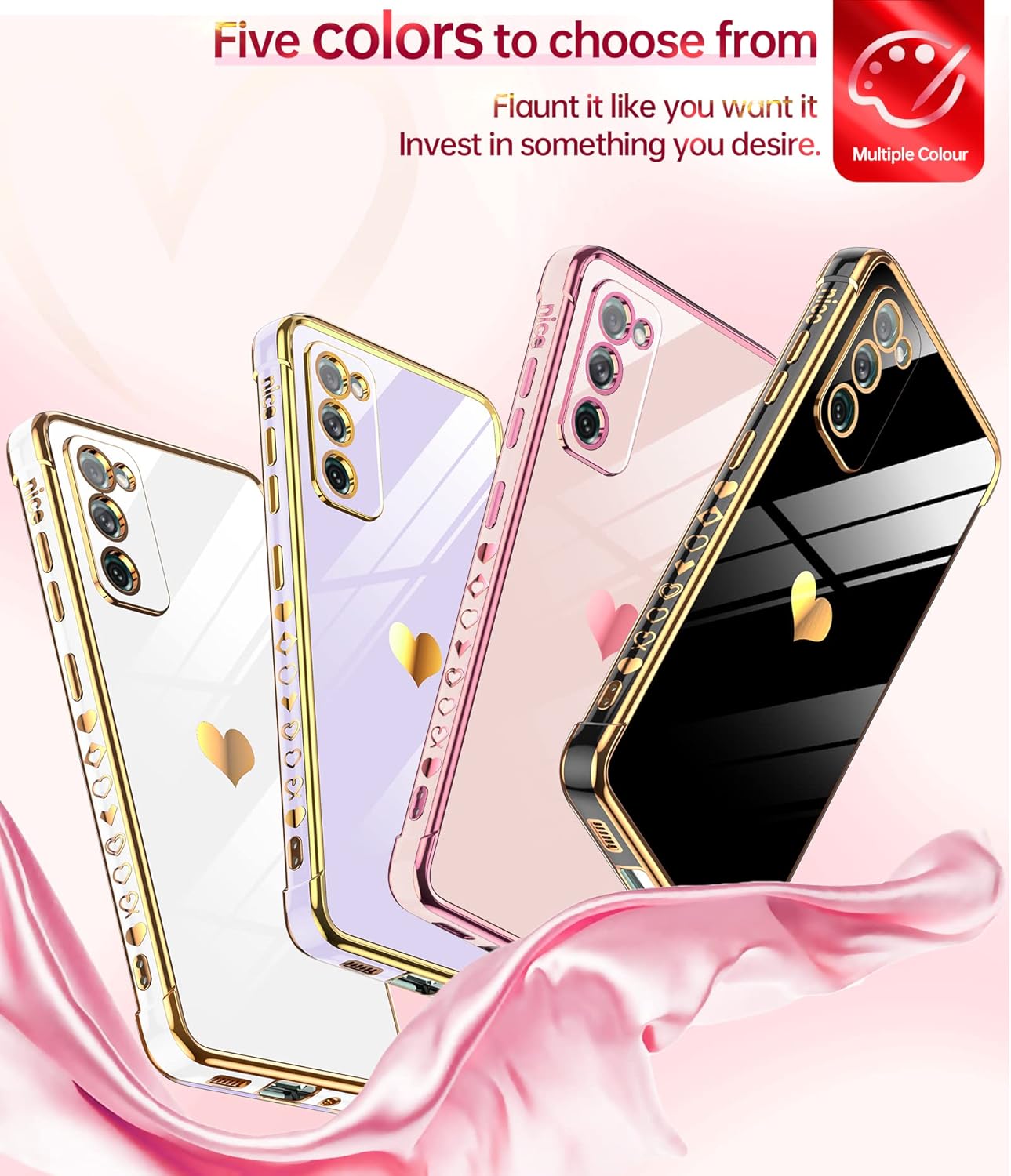 LeYi for Galaxy S20 FE 5G Case: with Screen Protector [2 Pcs]+ Full Camera Protection, Love Heart Plating Girly Women Cute Luxury Soft TPU Case for Samsung S20 Fe, Pink
