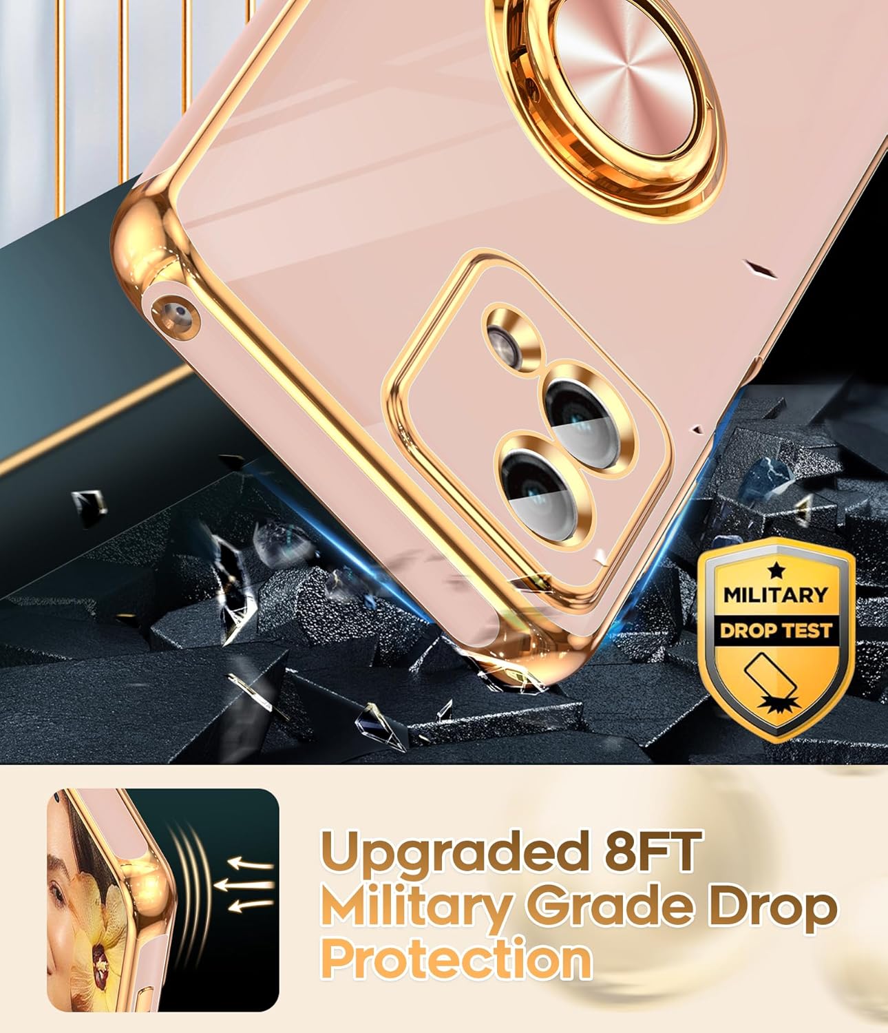 LeYi for Moto G Stylus 5G 2023 Phone Case: with Tempered Glass Screen Protector [2 Pack] 360° Rotatable Ring Holder Magnetic Kickstand, Plating Rose Gold Edge Motorola G Stylus 5G 2023 Case, Pink