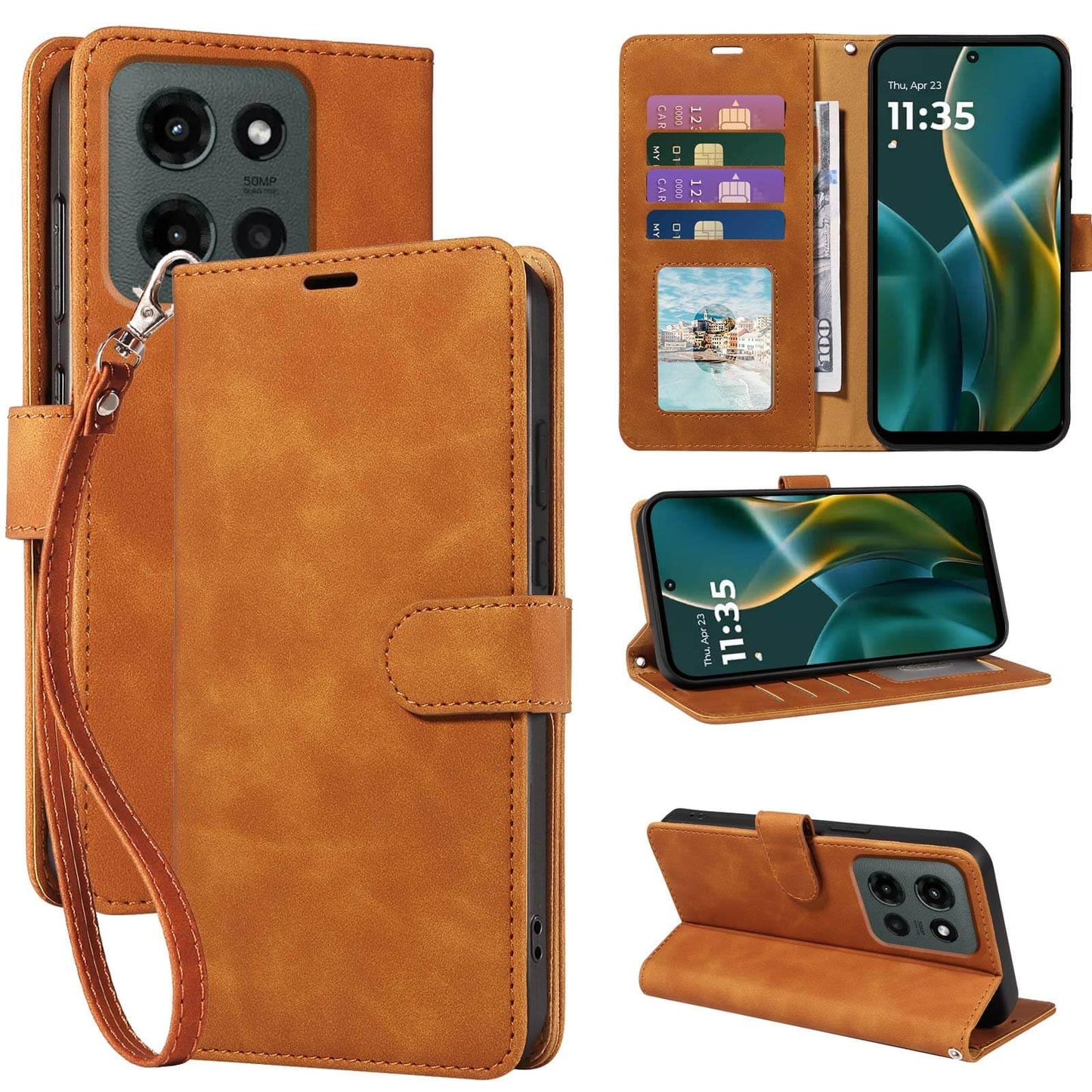 RFID Blocking Wallet for Moto G 2026/2025 Case, for Moto G Play 2026 Case, PU Leather Folio Flip Cover with 4 Card Slots, Wrist Strap, Kickstand, Shockproof Protective (Black)