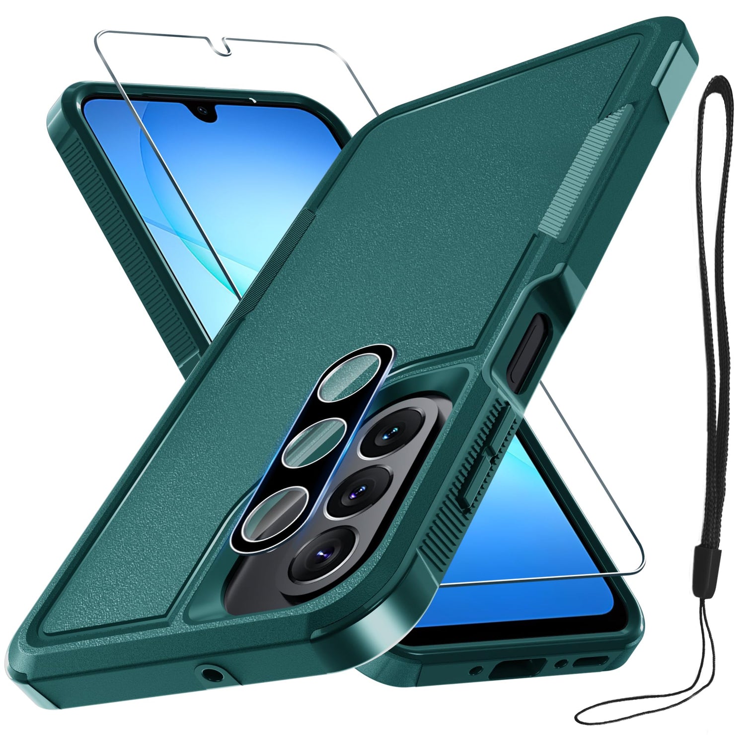 Case for Samsung Galaxy A17 5G Phone Cover with Screen Protector+Camera Lens Cover,Military Grade Heavy Duty Shockproof PhoneCase with Wrist Lanyard Strap for Sam A17,Mint Green