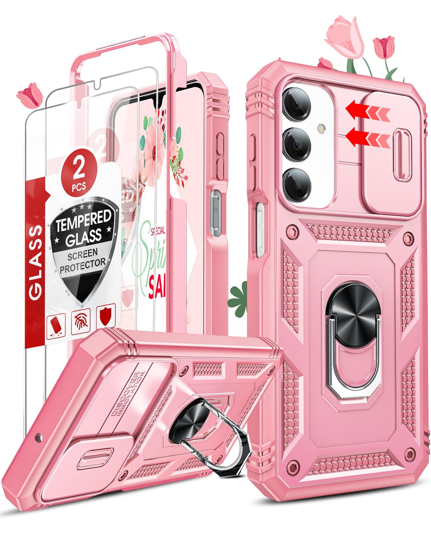 LeYi Compatible for Samsung Galaxy S24-FE Case: [𝗡𝗼𝘁 𝗳𝗶𝘁 𝗦𝟮𝟰 𝟱𝗚] Samsung S24 FE Case with S24FE Screen Protector X2 & Magnetic Stand, Military-Grade Cell Galaxy S 24 FE Phone, Black