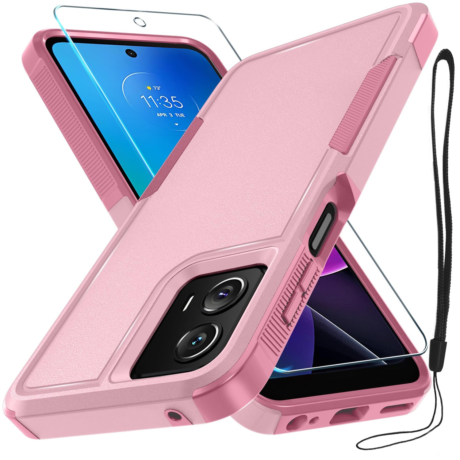 for Motorola G Play 2026/Moto G 2026 Case, Full Body Heavy Duty Rugged Shockproof Protective Phone Cover with Lanyard Strap+Tempered Glass Screen Protector, Black Matte