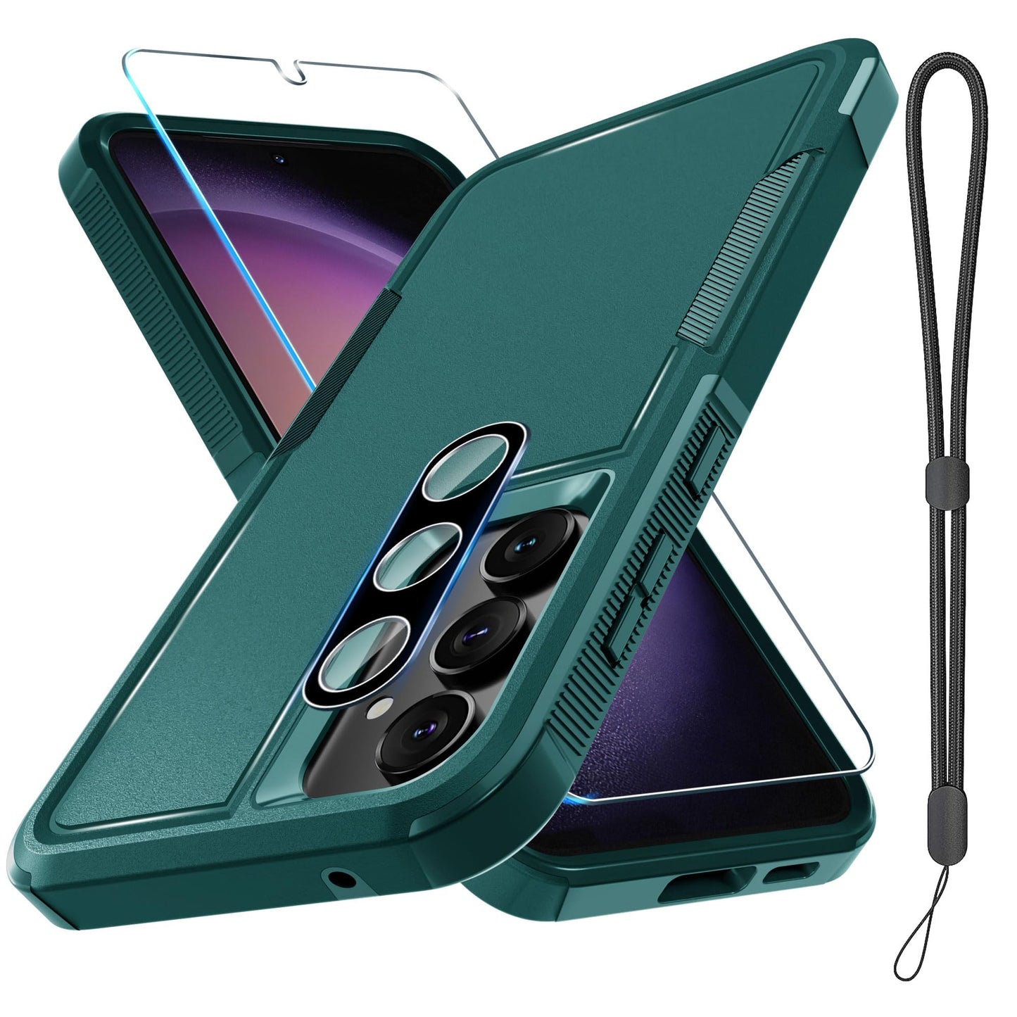 for Samsung Galaxy S23 FE Case [NOT for S23], Full Body Heavy Duty Rugged Shockproof Protective Phone Cover with Wrist Strap Lanyard, Tempered Glass Screen Protector and Camera Lens Cover, Mint Green