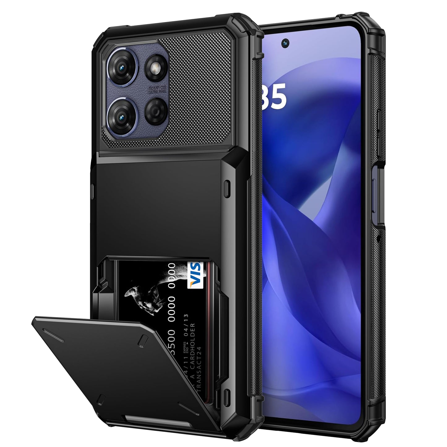 Vofolen for Motorola Edge 2024 Case Wallet with Card Holder Dual Layer Heavy Duty Shockproof Drop Protective Hidden Flip 4-Card Slot Slim Pocket Phone Cover for Moto Edge 2024 Case for Women Men-Black