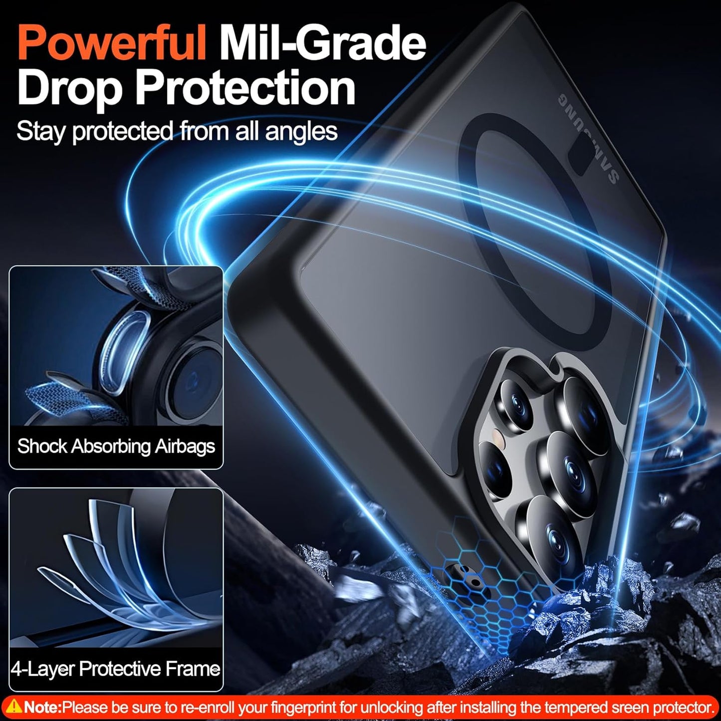 MOZOTER for Samsung Galaxy S25 Ultra Case with Magnetic,[Compatible with MagSafe][12Ft Military Dropproof][2*Screen Protector] Translucent Anti-Slip Back Slim Shockproof Case for S25 Ultra-Black